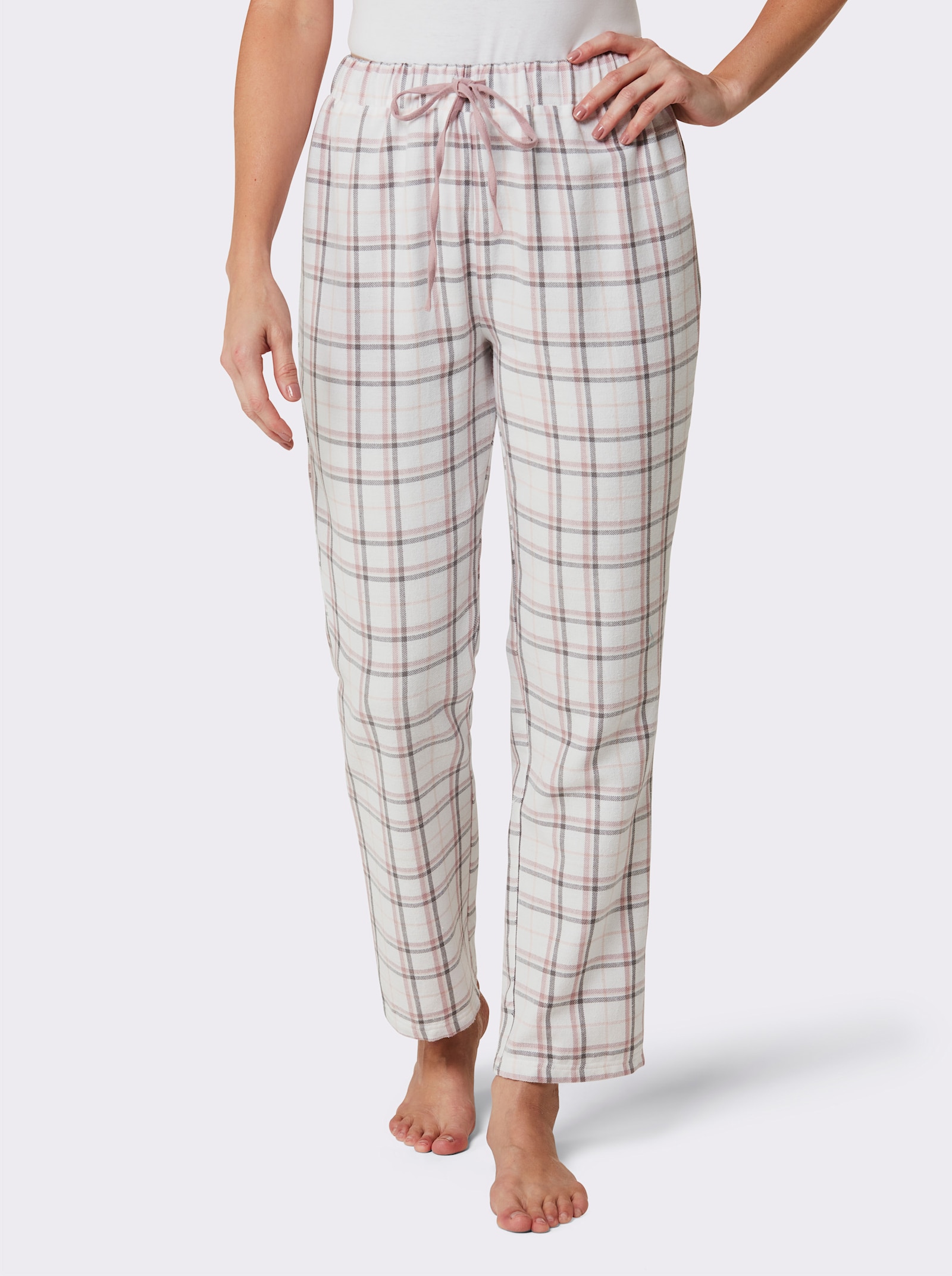 wäschepur Pyjama-Broek - ecru/mauve geruit