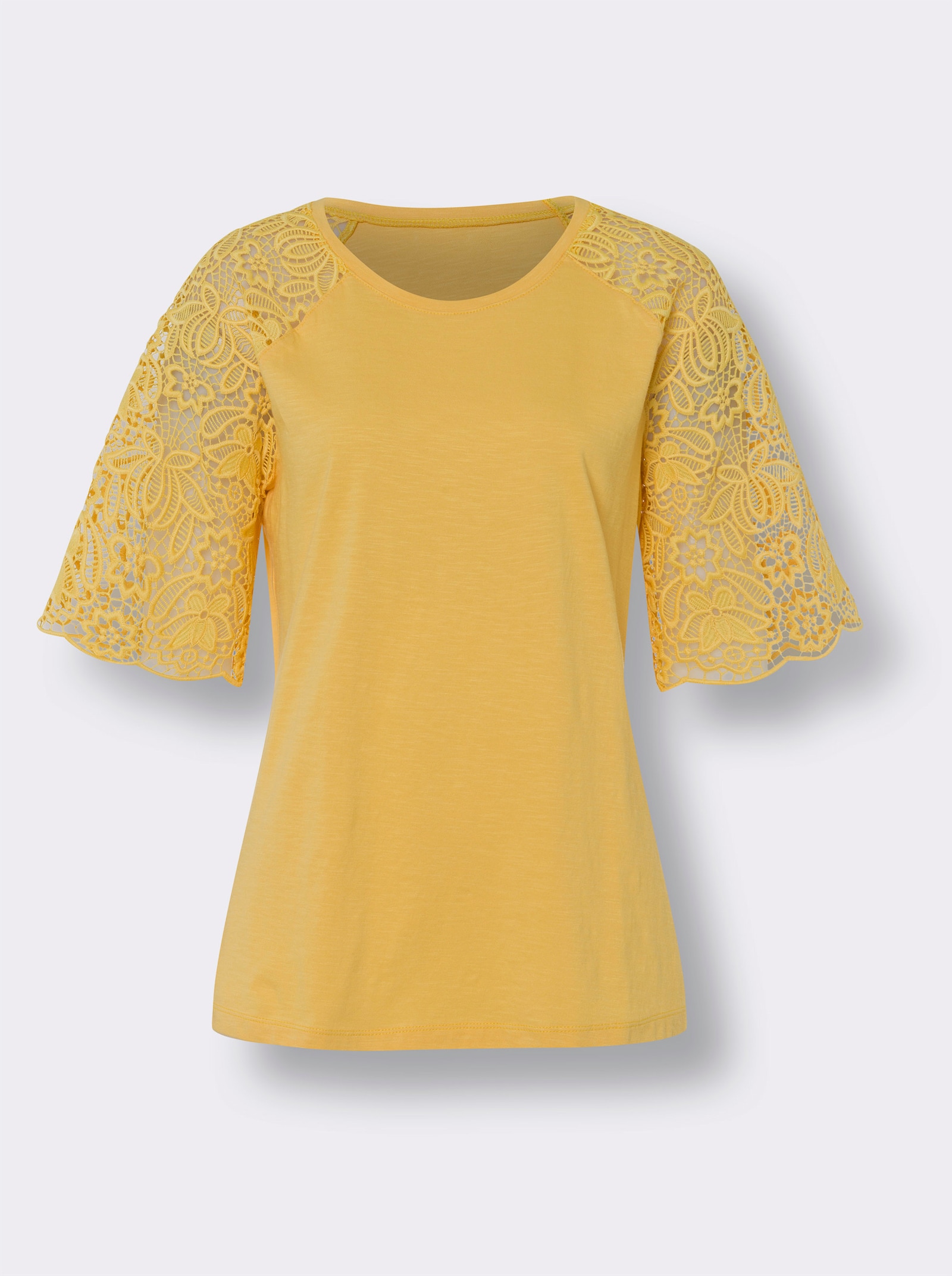 heine Rundhalsshirt mit Spitze - gelb