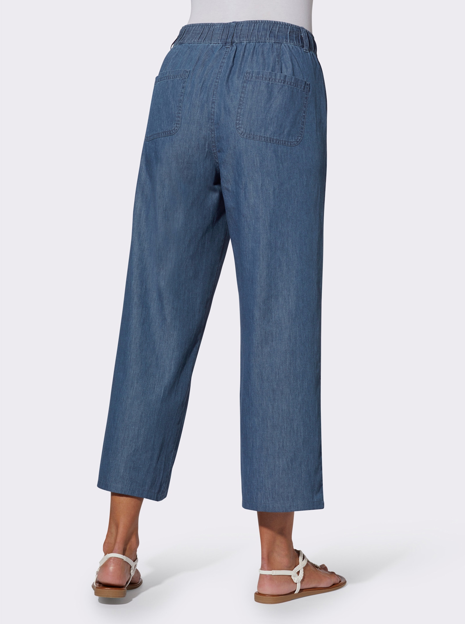 7/8-jeans met siernaad voor, wijde pijpen - blue-stonewashed