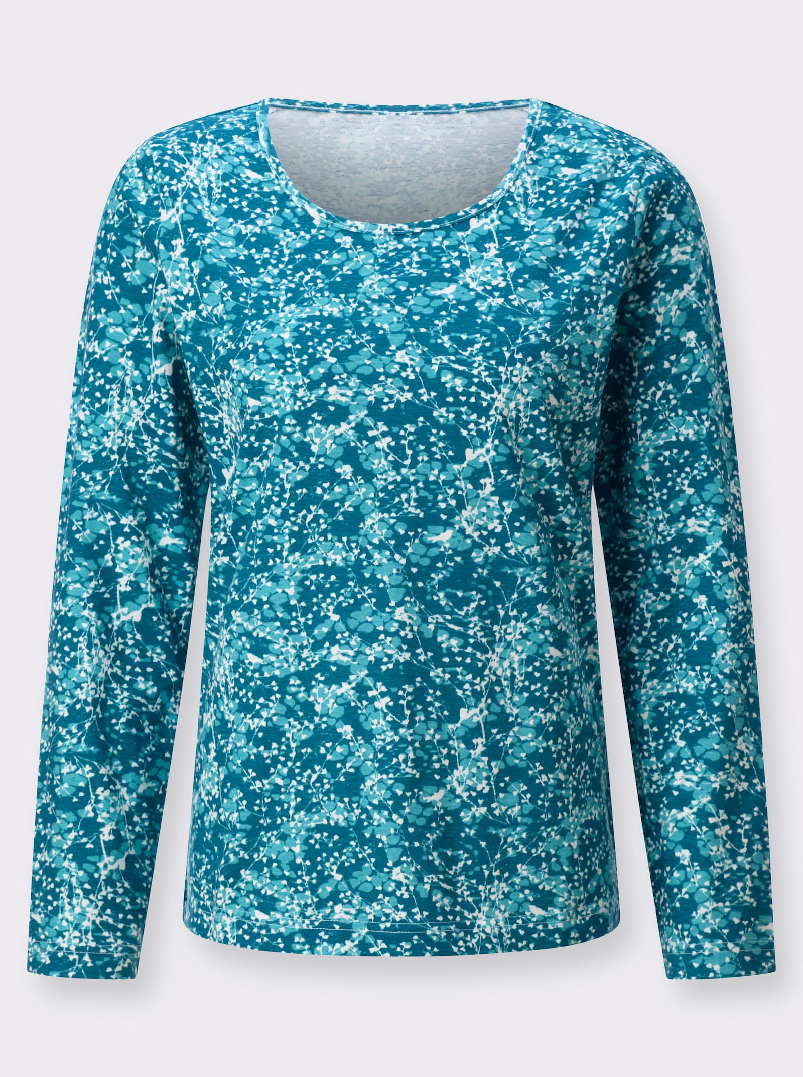 Rundhalsshirt in Single-Jersey-Qualität - aquapetrol-türkis-bedruckt