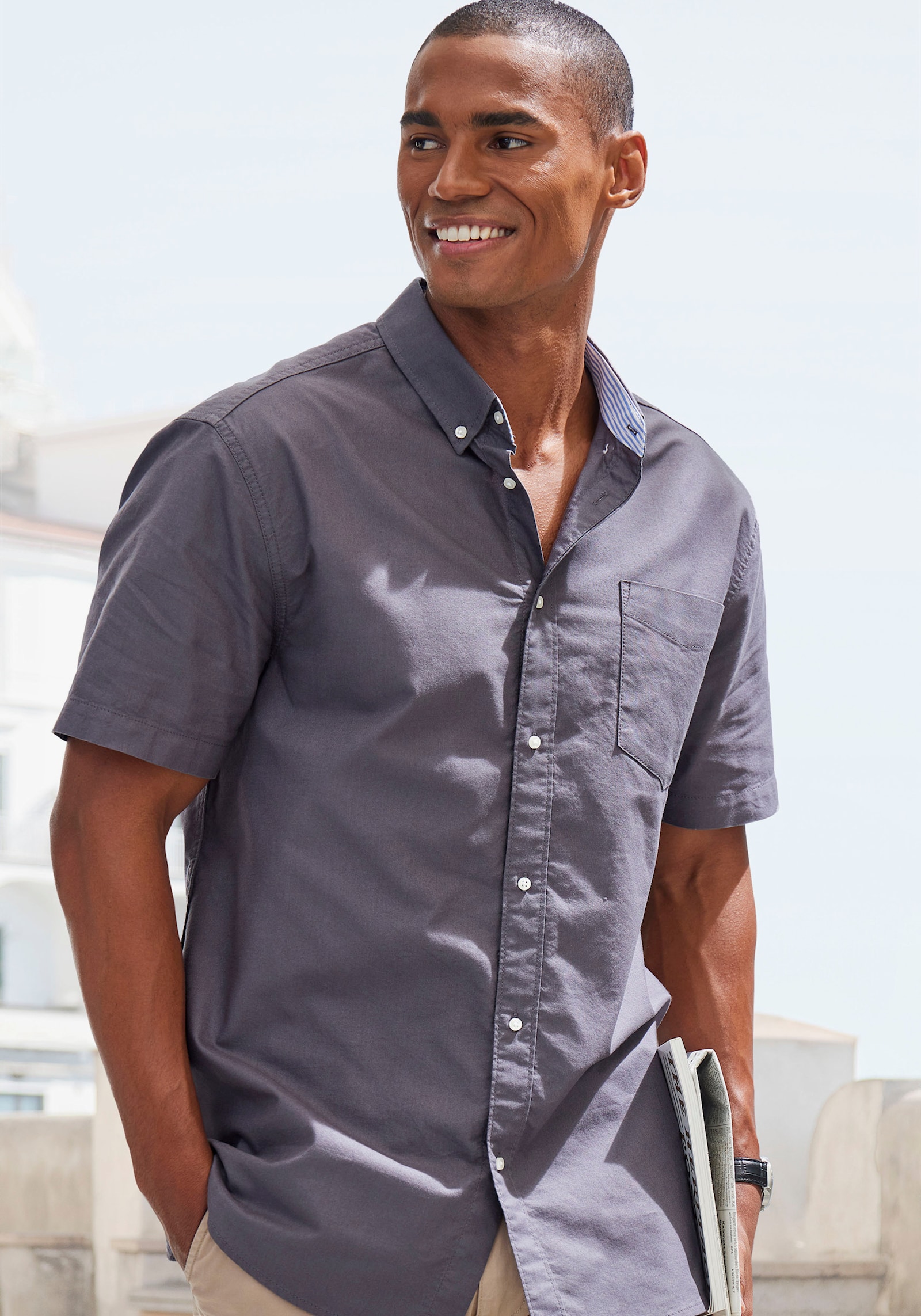 H.I.S Kurzarmhemd - anthrazit