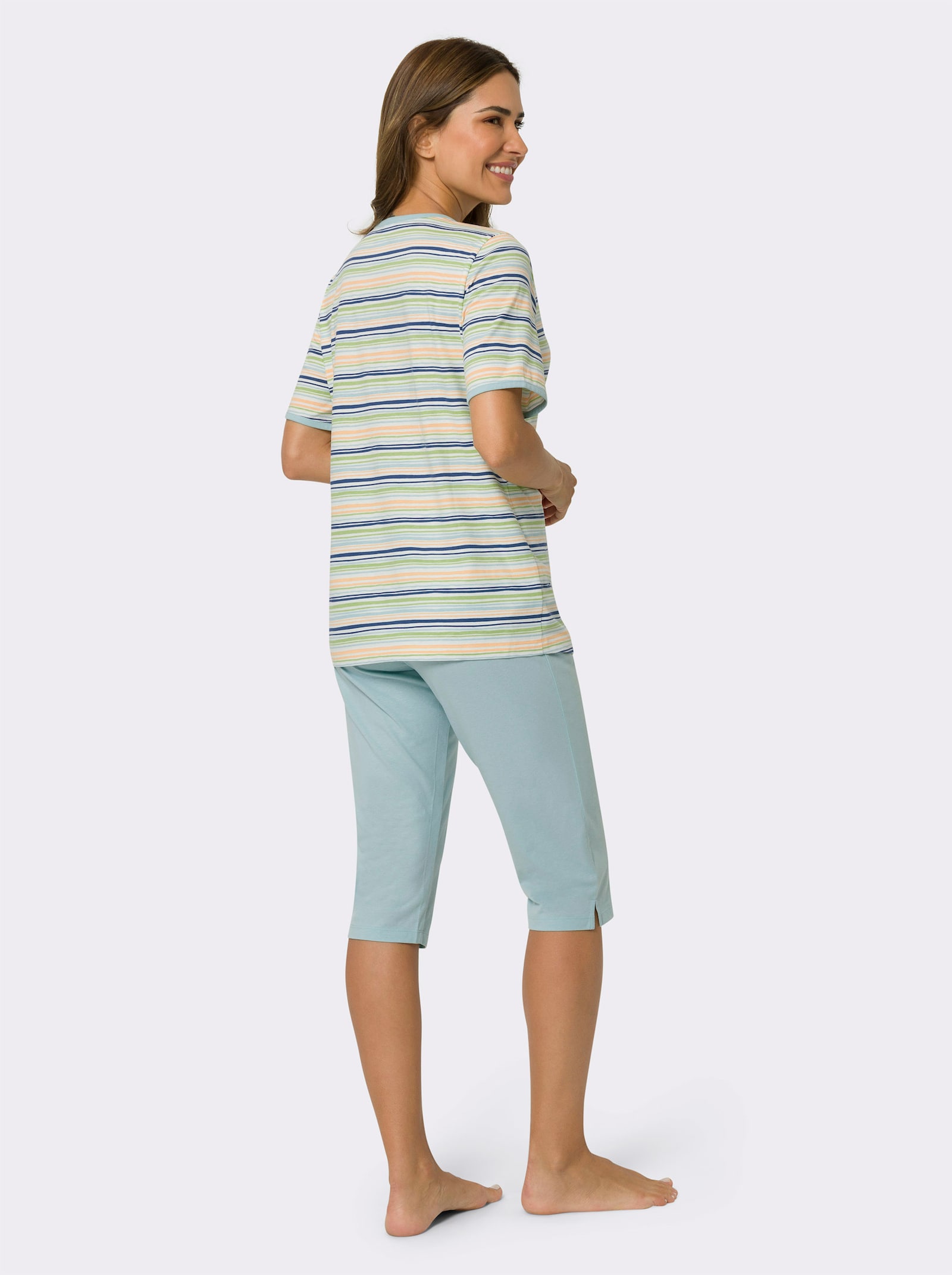 Capri pyžamo s proužkovaným vzorem - ecru-mátová-proužek
