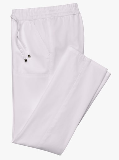 Schlupfjeans mit gesmoktem Bund - weiss