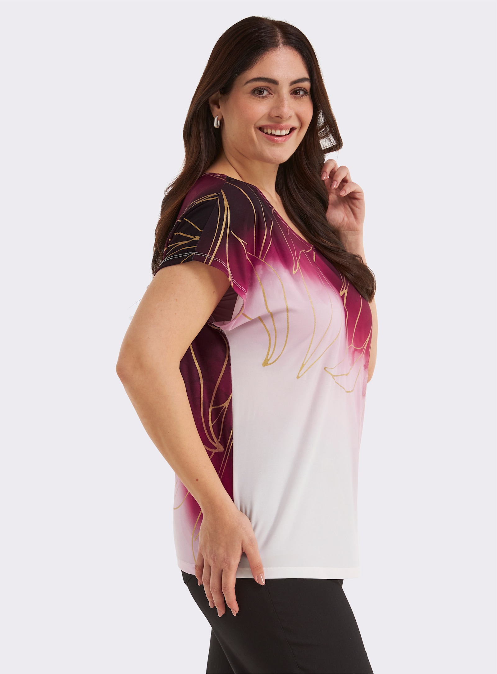 Print-Shirt mit Foliendruck - dunkelrot-goldfarben-bedruckt