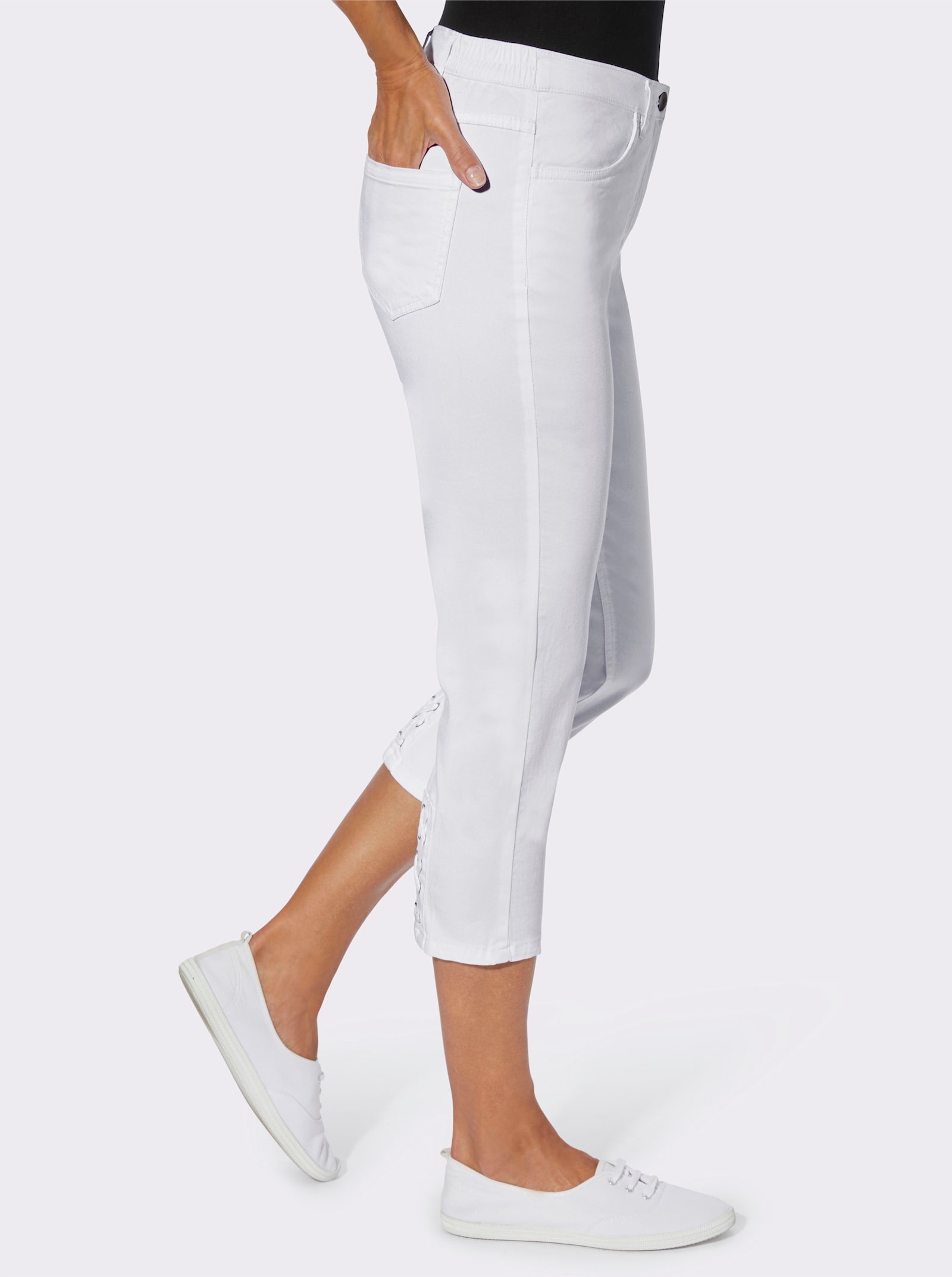 3/4-Jeans mit Zier-Schnürungen - weiß