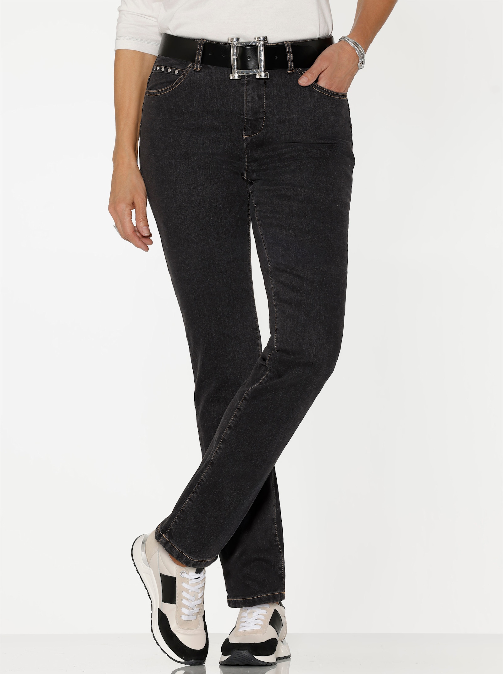 Push-up-Jeans mit angerauter Innenseite - black denim
