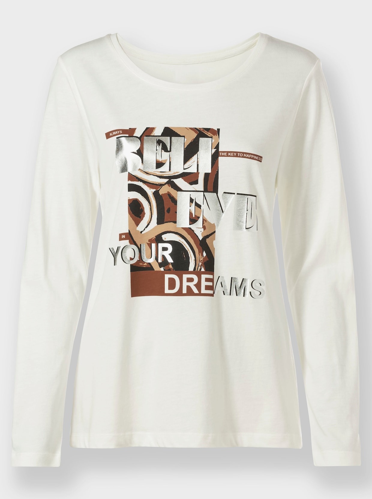 Shirt met lange mouwen - ecru/cognac bedrukt