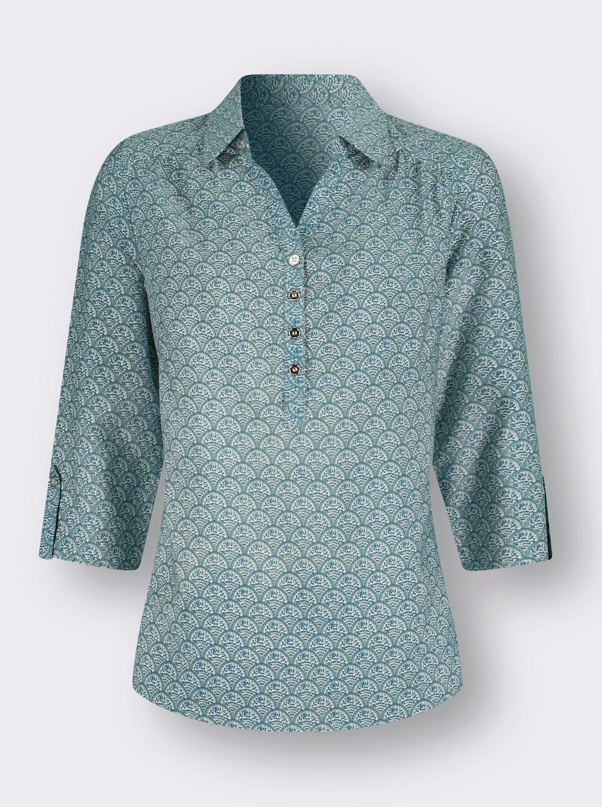 Comfortabele blouse - jade/zand bedrukt