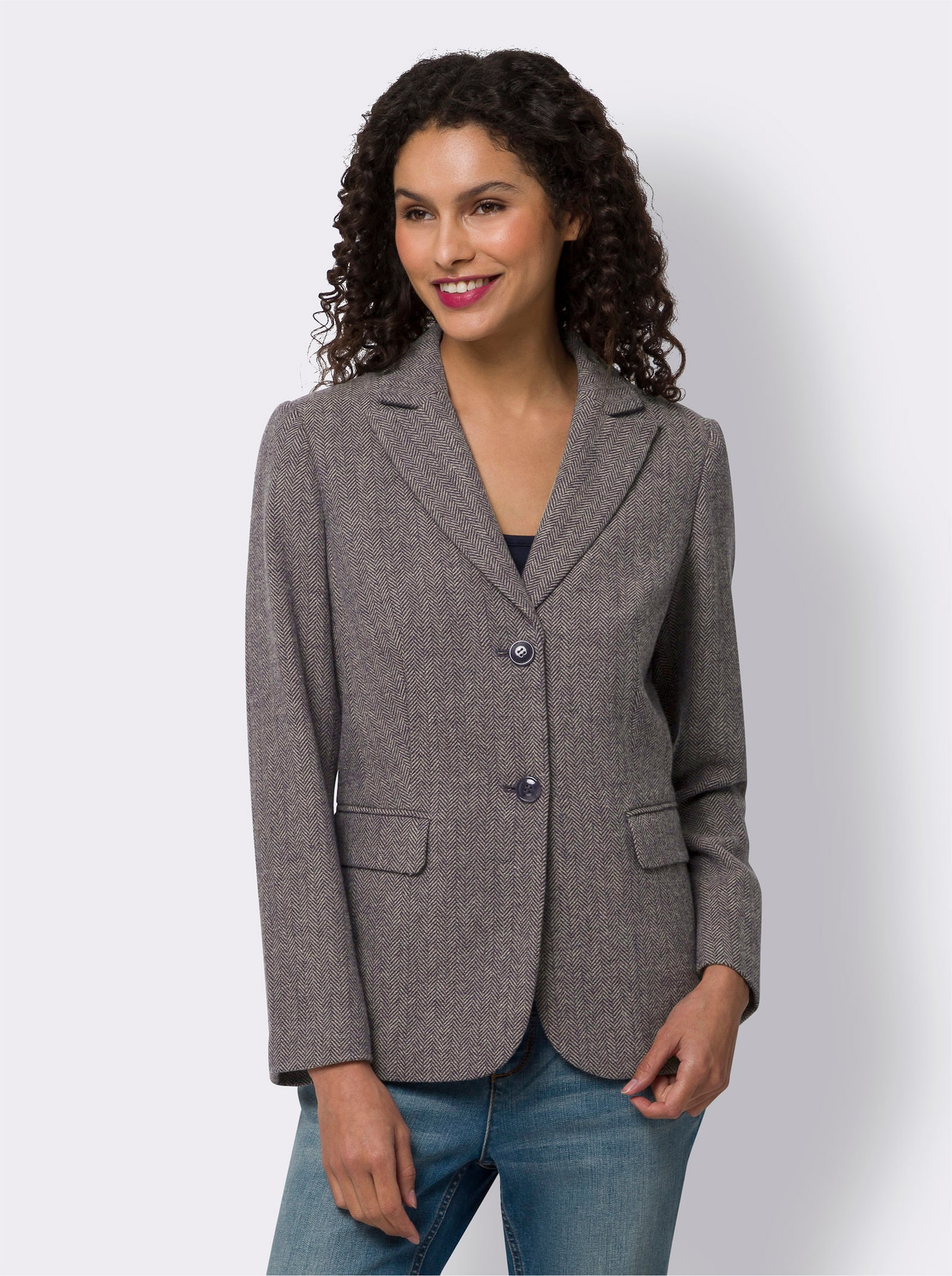 heine Blazer mit Fischgrat-Muster - marine-sesam-gemustert