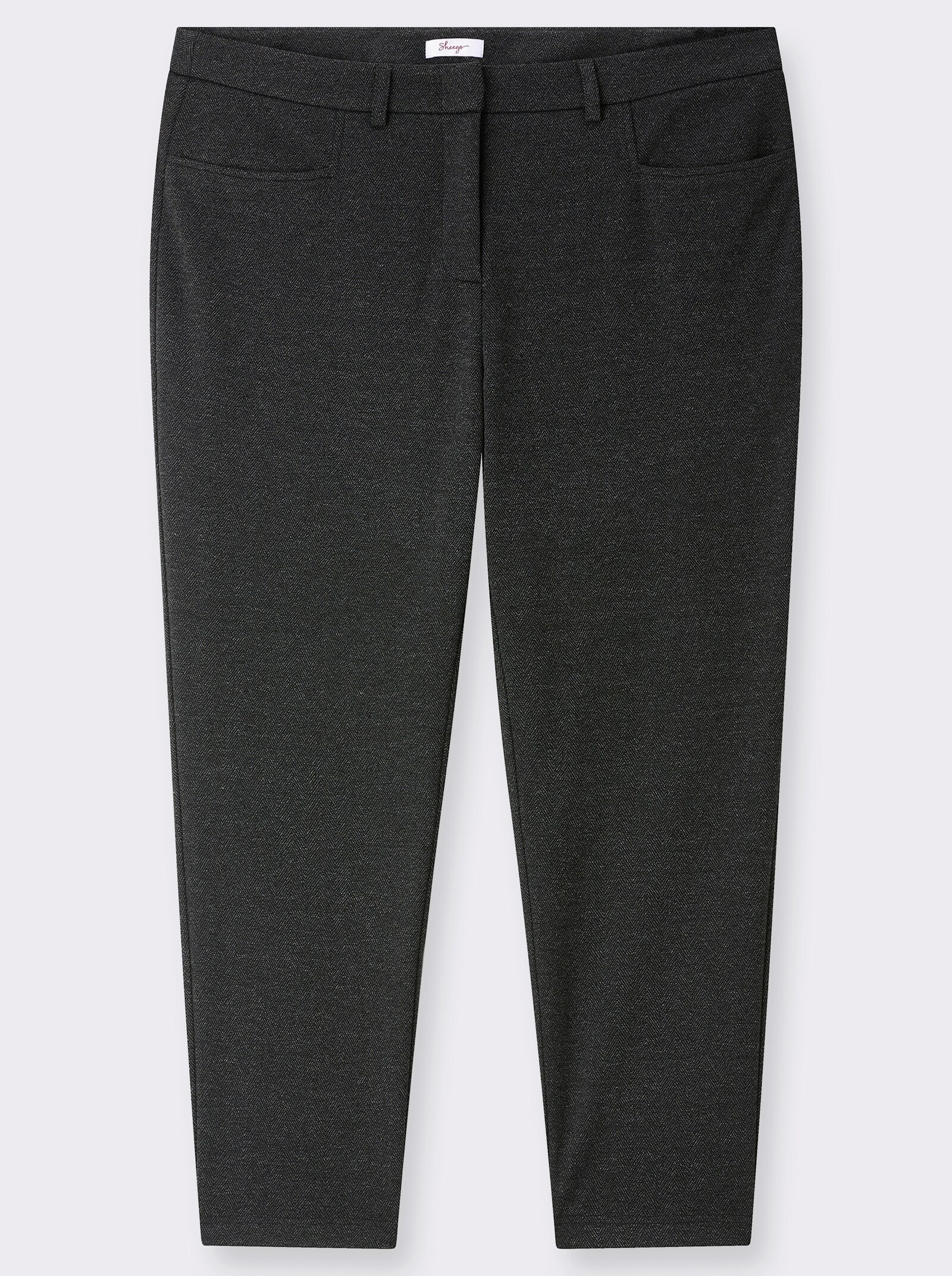 sheego Hose mit Fischgrätmuster - schwarz-ecru-gemustert