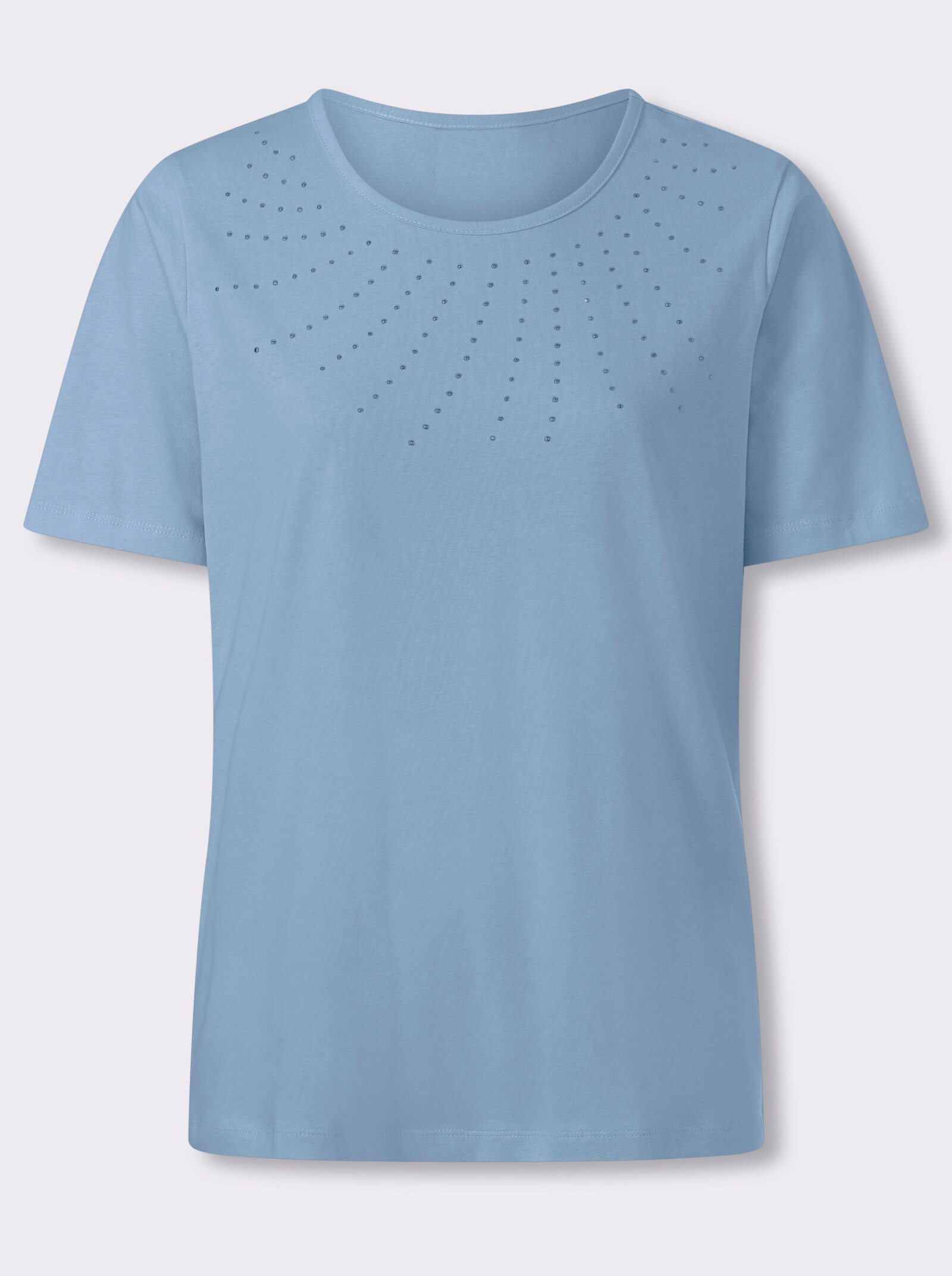Shirt met korte mouwen en steentjesversiering - ijsblauw