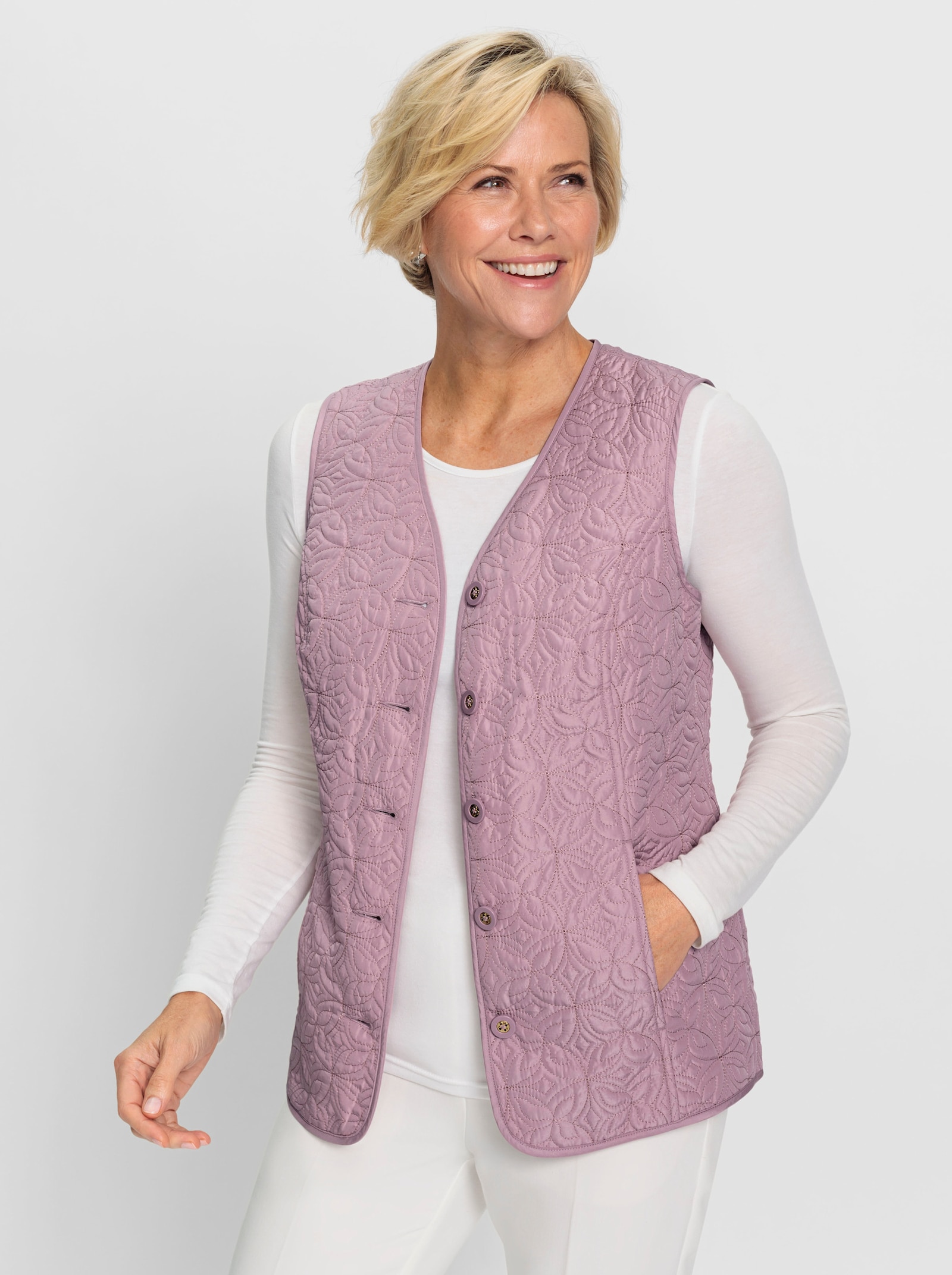 Steppweste mit Schmuckknöpfen - mauve