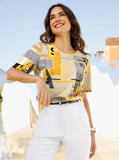 Kurzarmshirt - ocker-sand-bedruckt