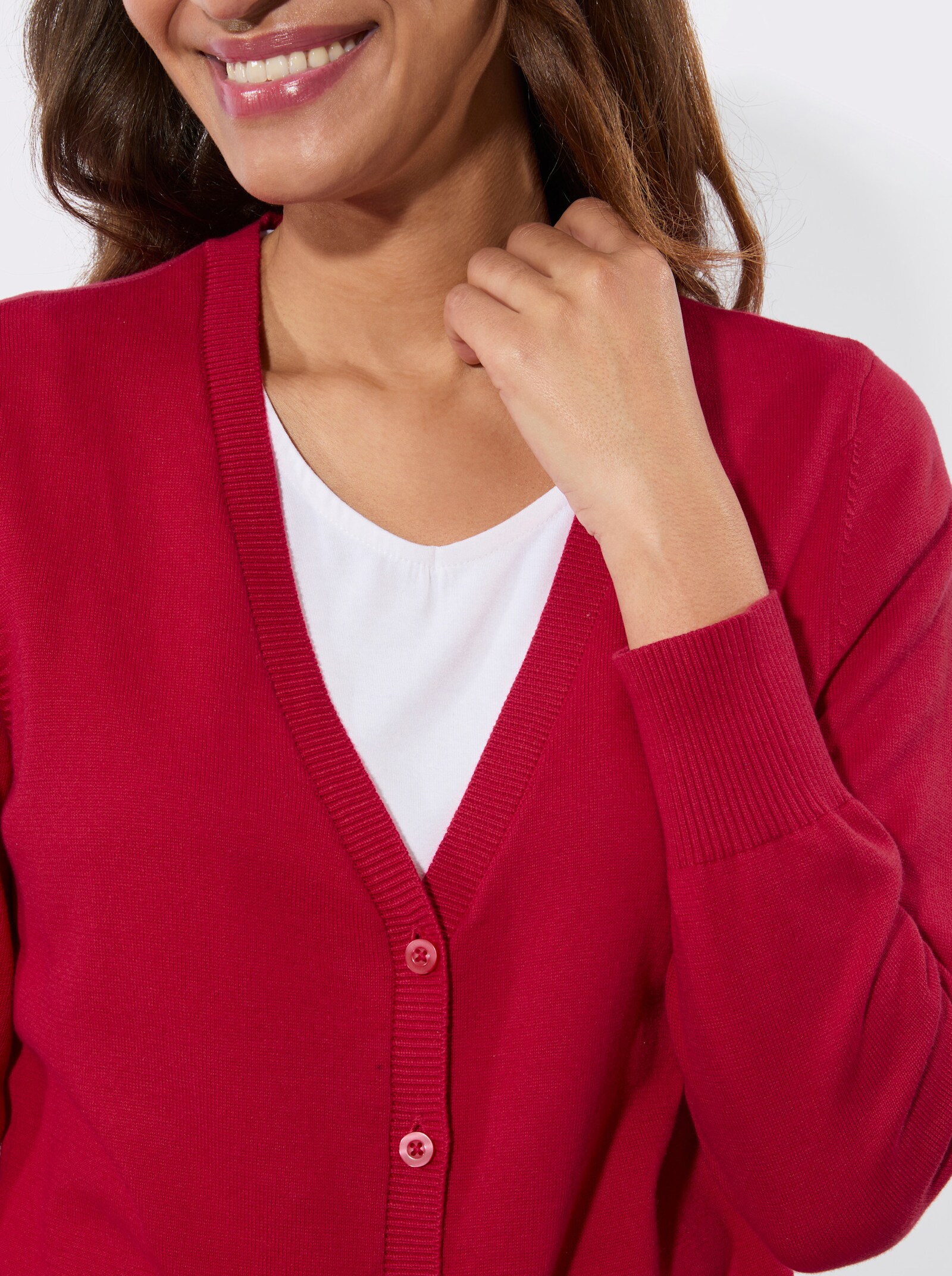 Longstrickjacke mit gerippten Bündchen - rot