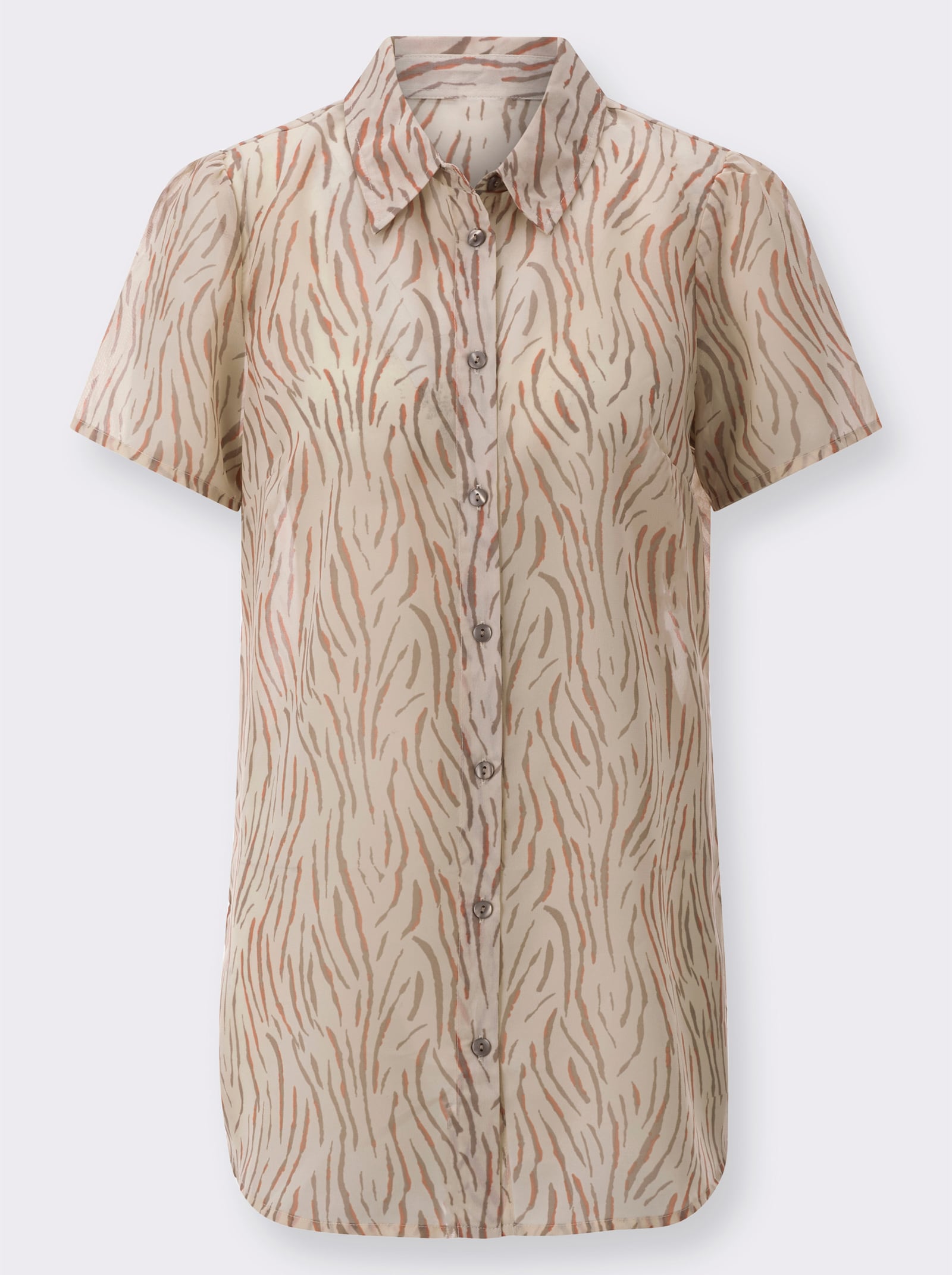 Longbluse mit kurzen Puffärmeln - taupe-sand-bedruckt