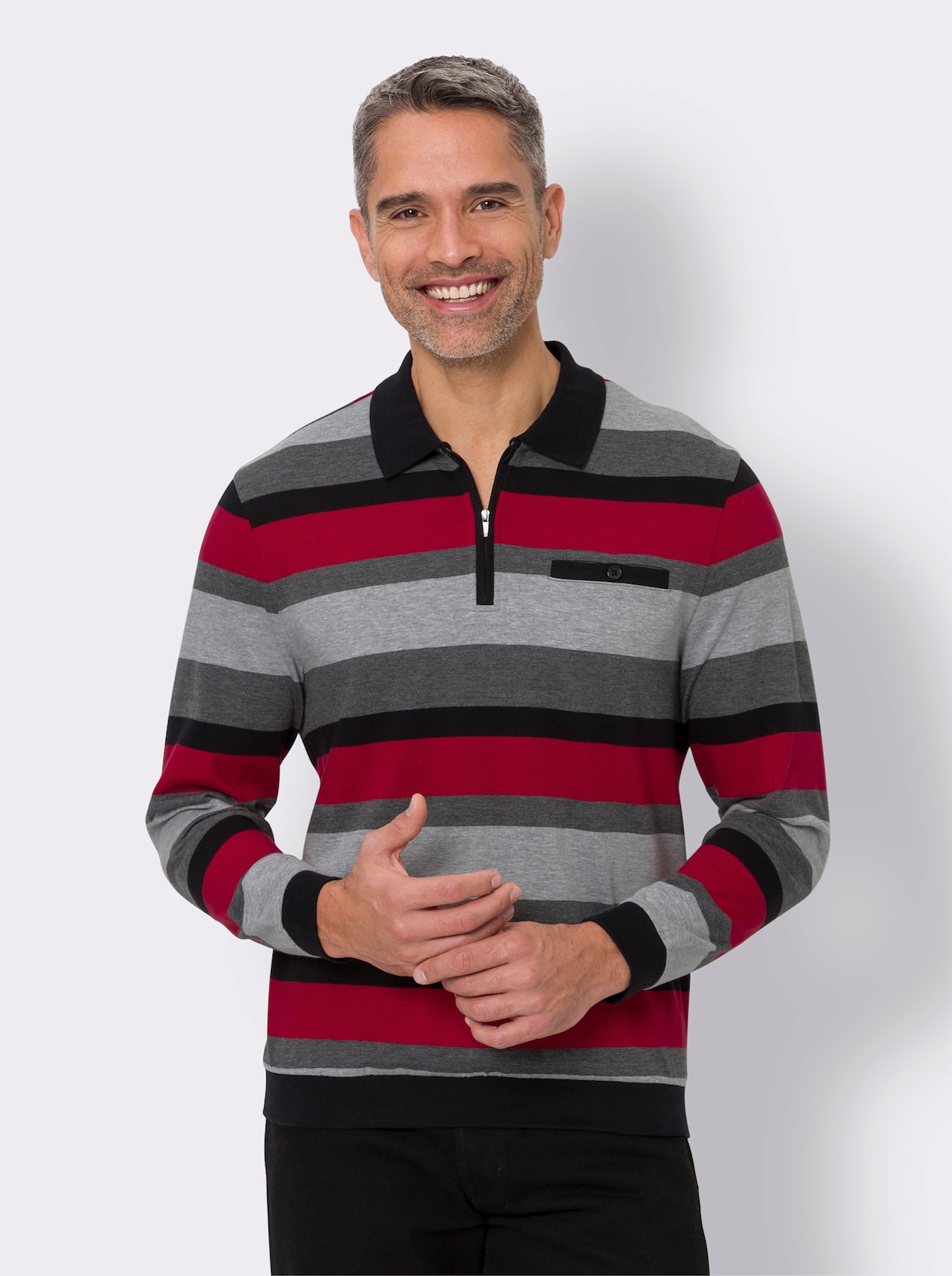 Sweatshirt - schwarz-rot-geringelt