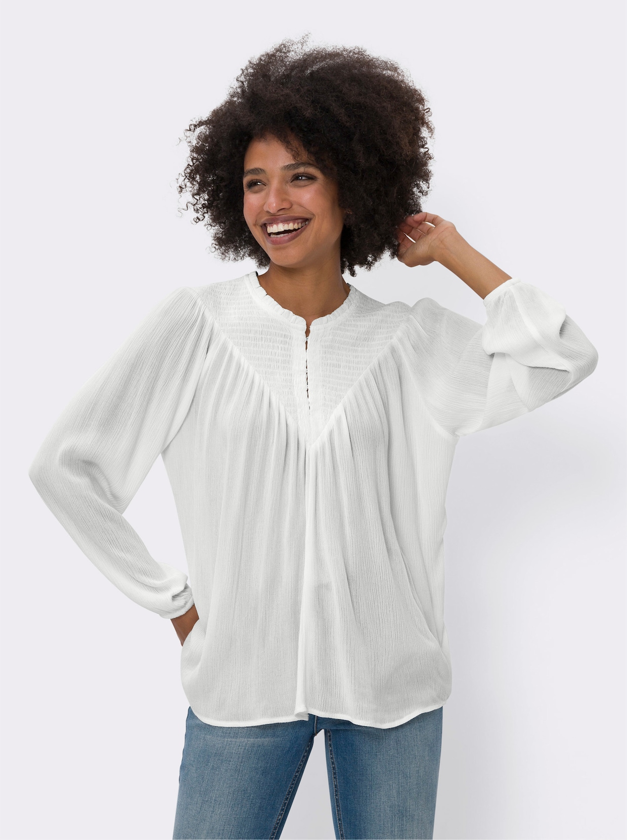 heine Blouse met plooien - ecru