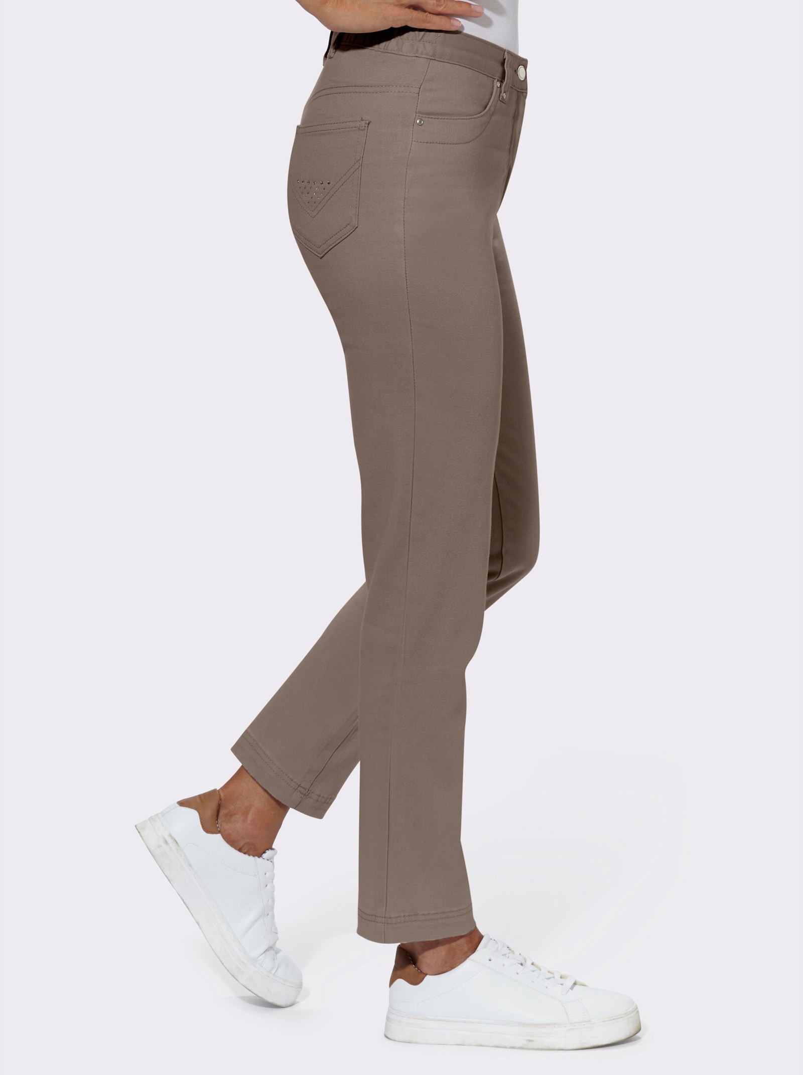 Stretch-Jeans mit Glitzersteinchen hinten - taupe