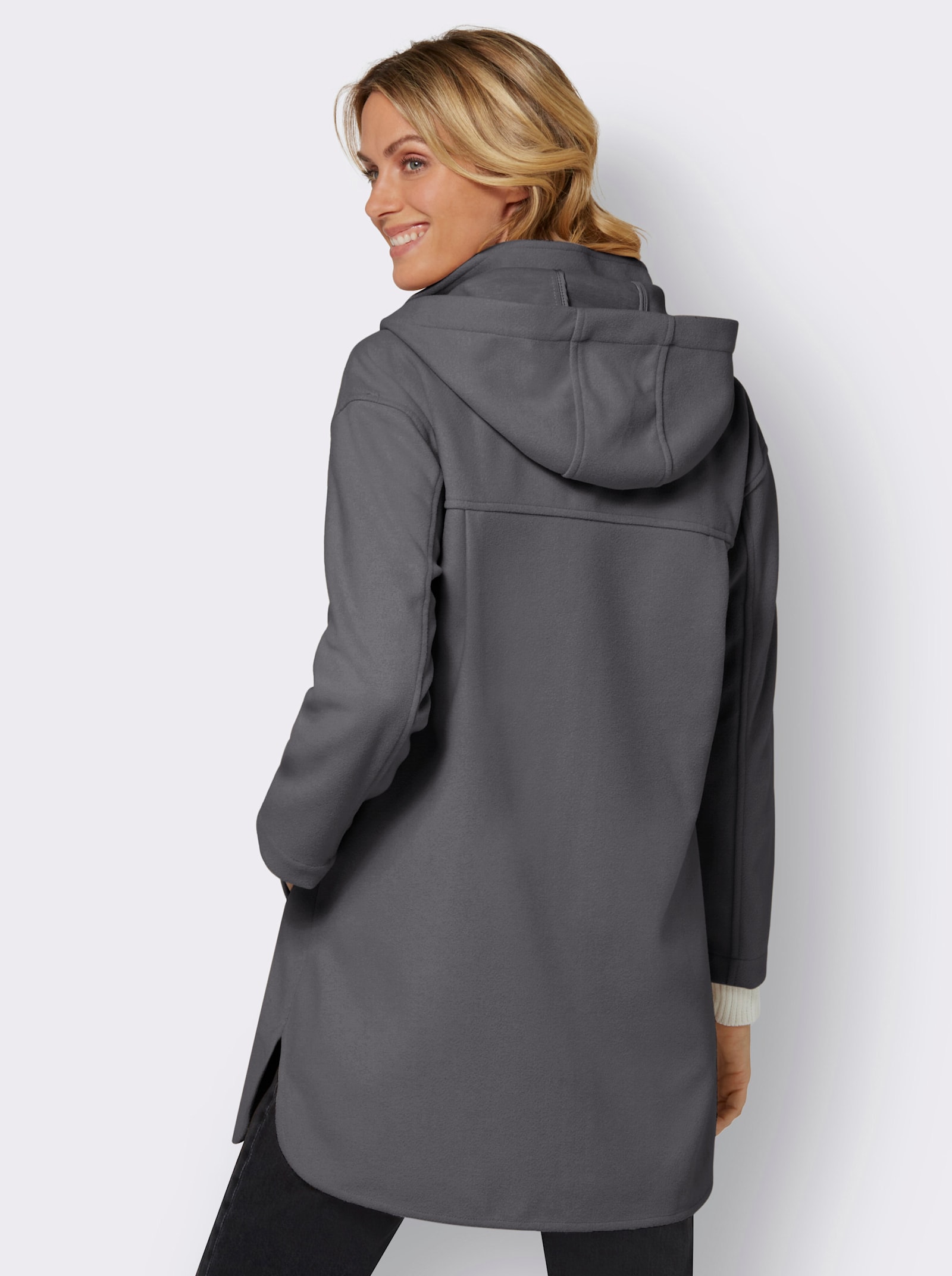 Lang jack met capuchon en zijsplitten - antraciet