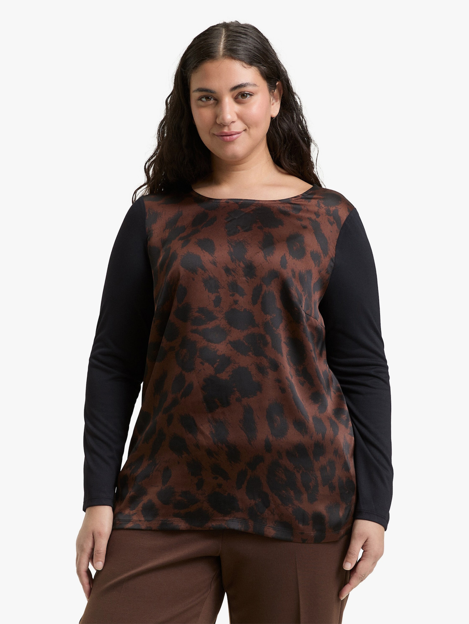 Langarmshirt - brown black big leo print