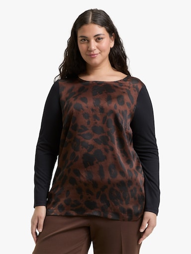 Langarmshirt - brown black big leo print