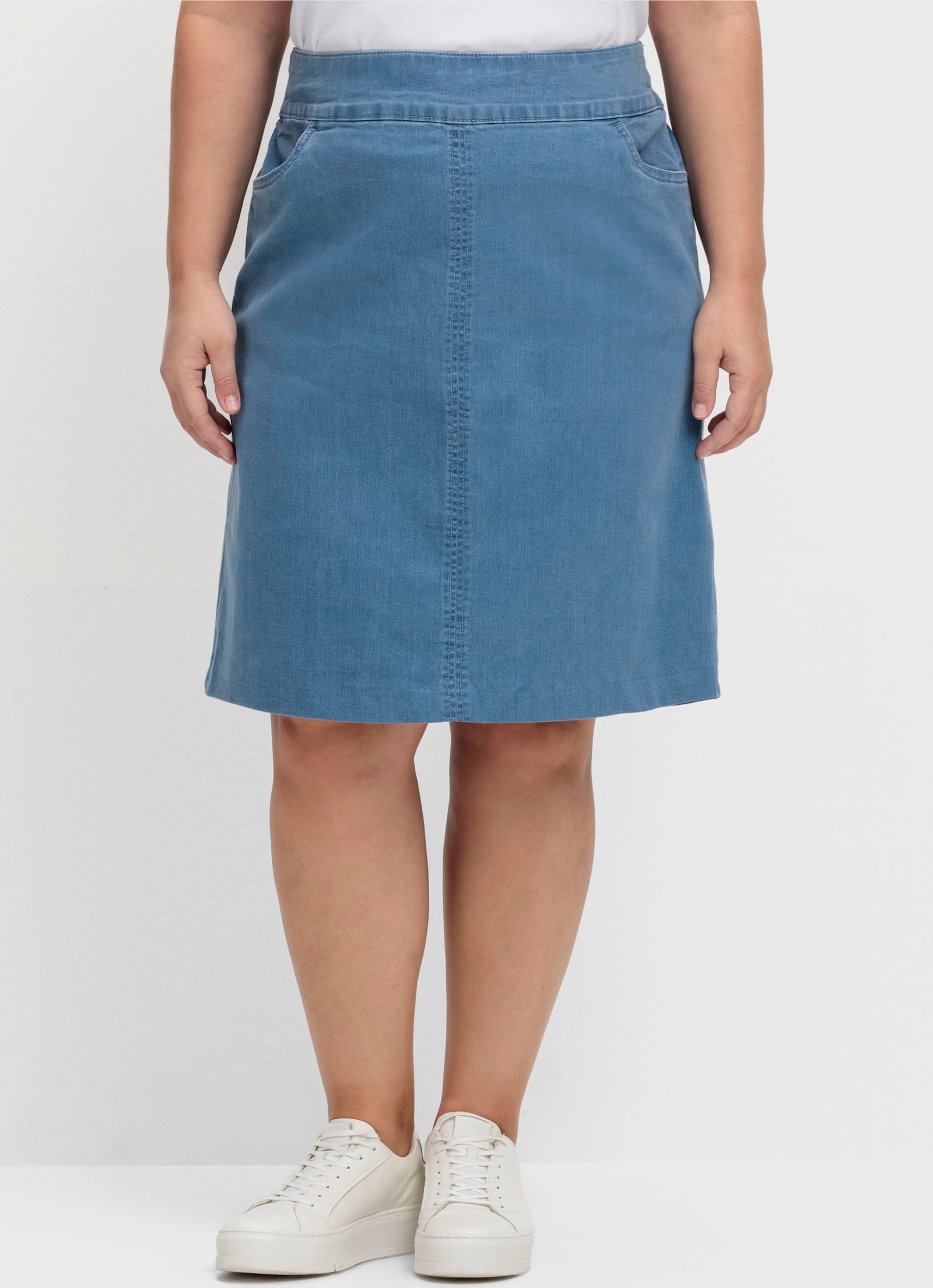 Jeansrock mit hoher Bundpatte - blue-bleached