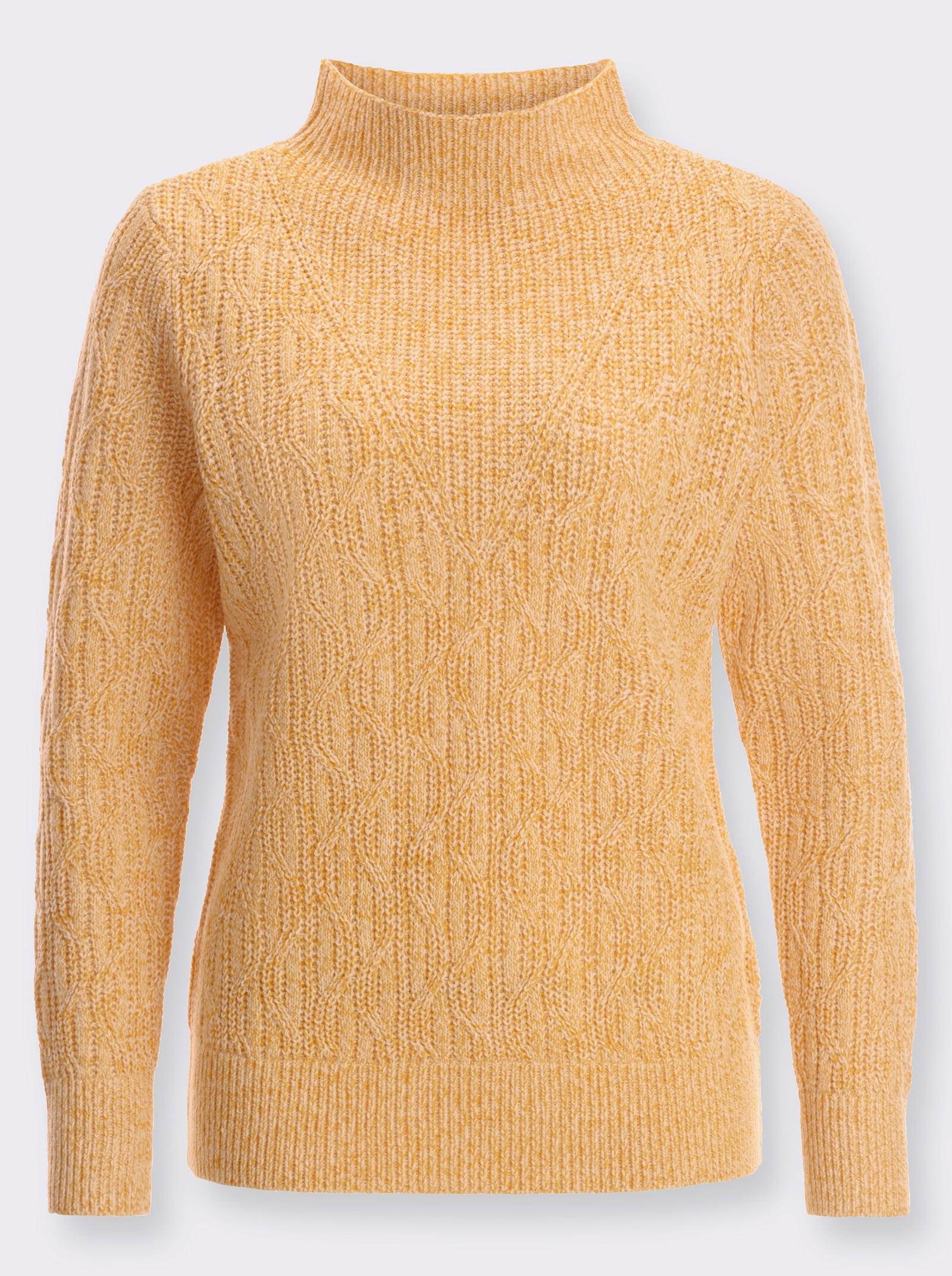 Langarm-Pullover mit Kelchkragen - ocker-meliert