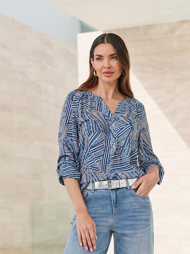 heine Druckbluse mit Grafik-Dessin - rauchblau-beige-bedruckt