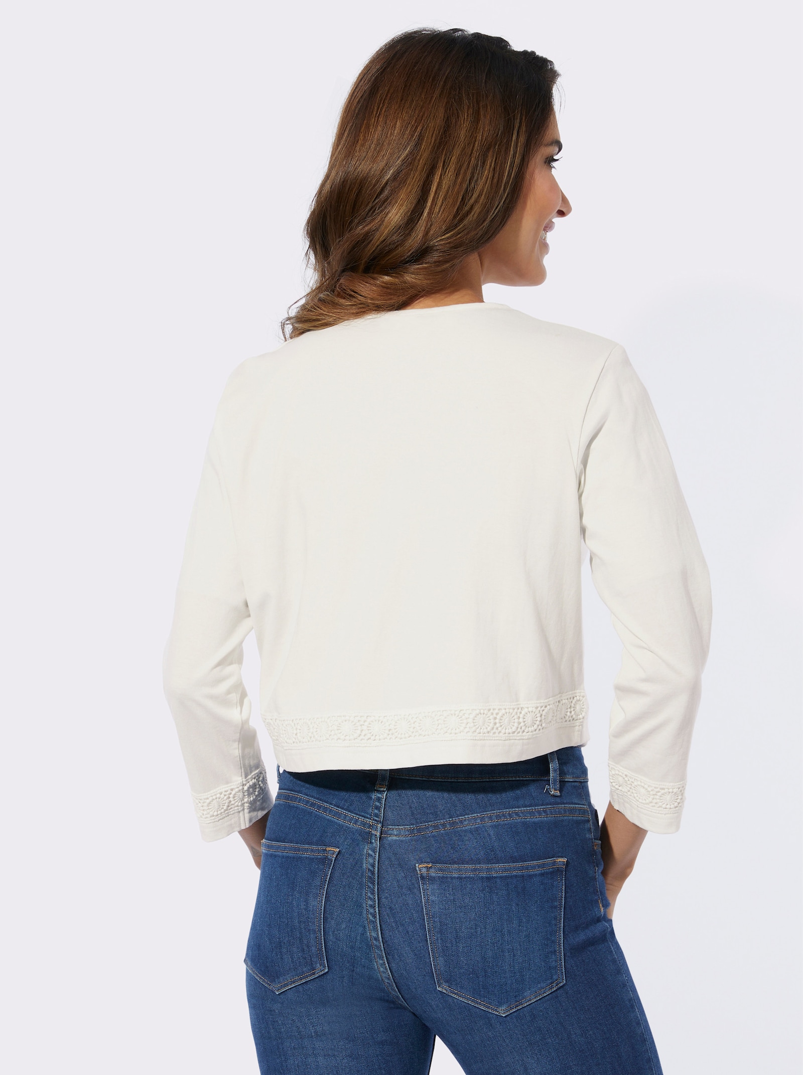 Shirtjacke mit Bordüren-Verzierung - ecru