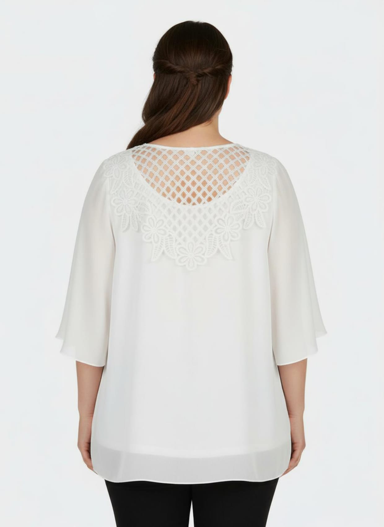 Spitzentunika mit blickdicht unterlegtem Body - ecru