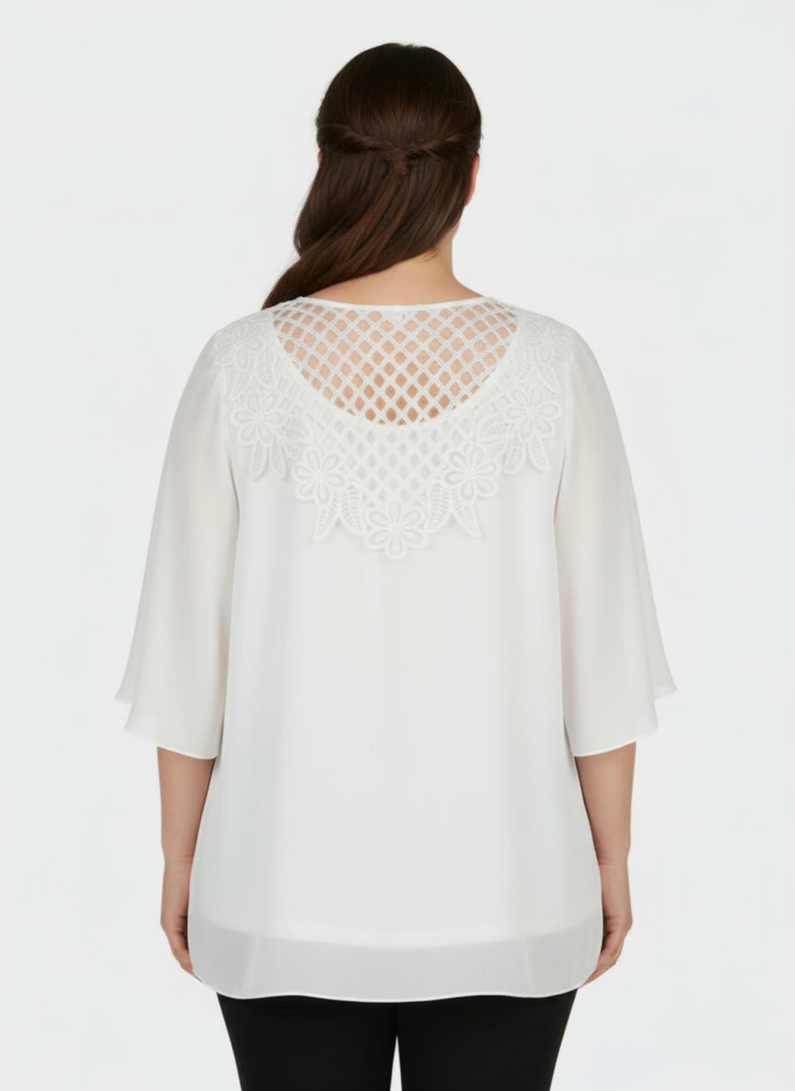 Spitzentunika mit blickdicht unterlegtem Body - ecru