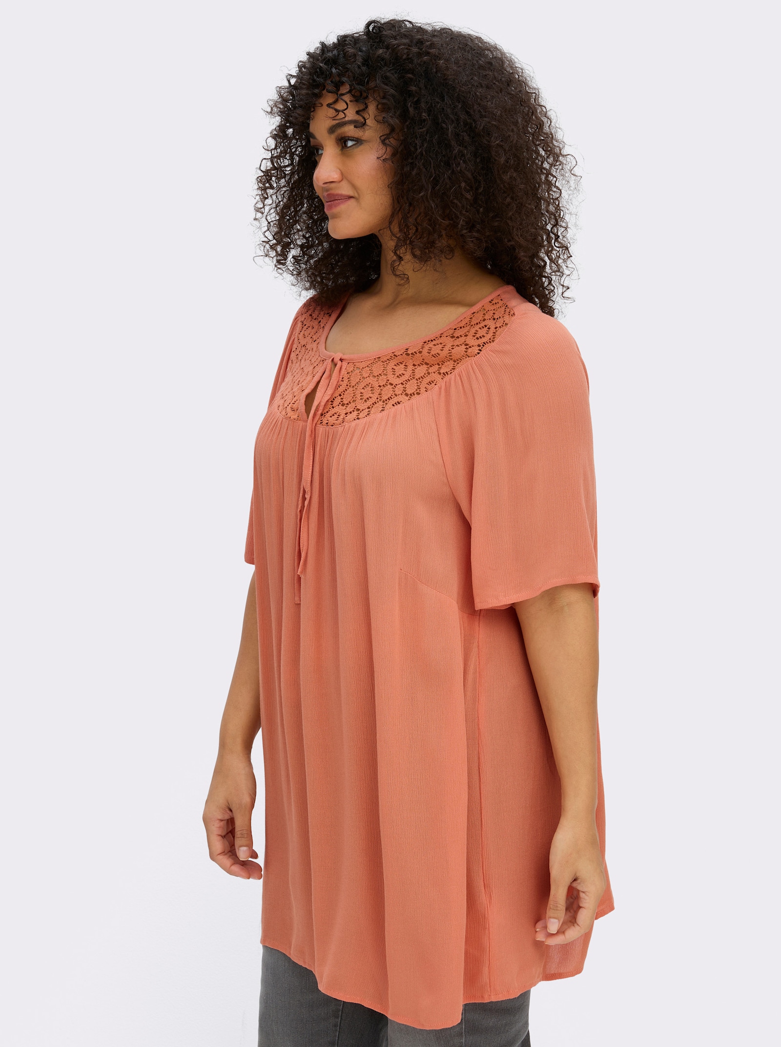 Tunika mit Spitzen-Einsatz - papaya