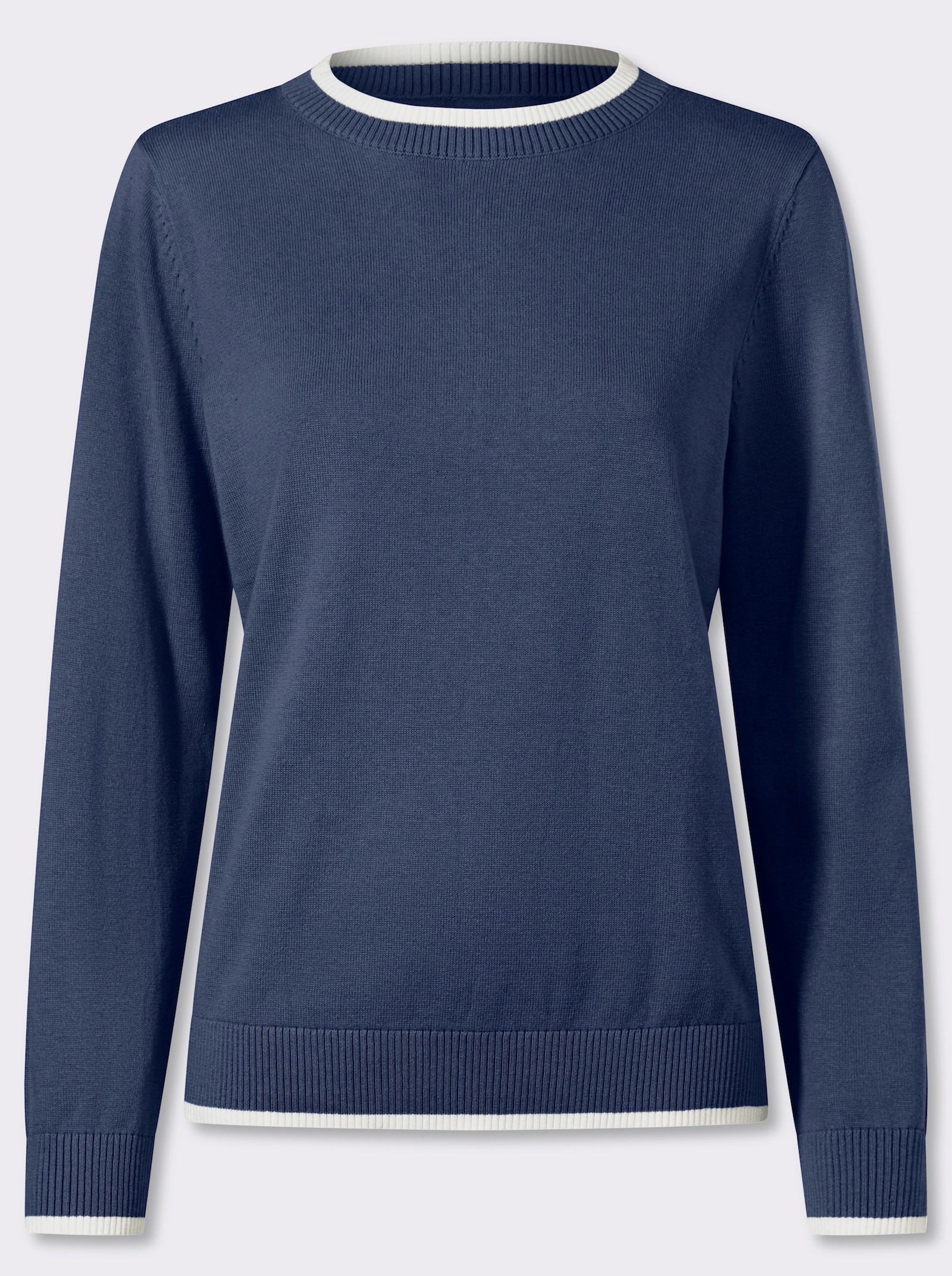 Langarm-Pullover in Baumwoll-Qualität - jeansblau-ecru