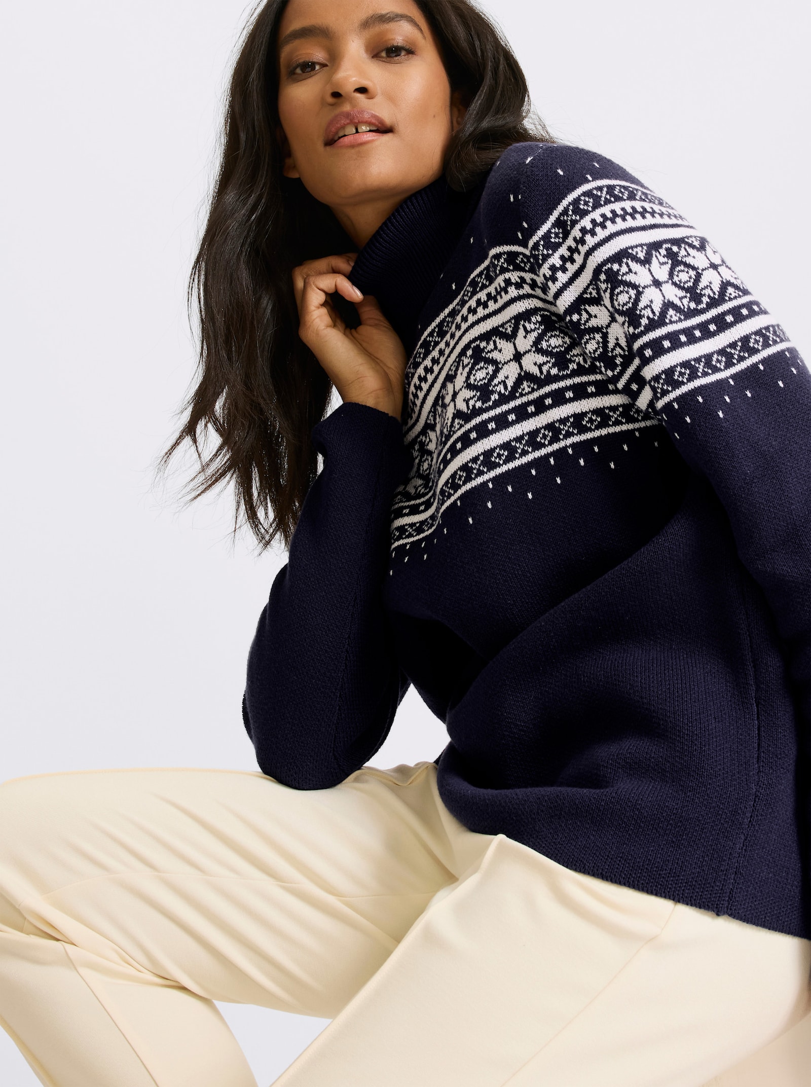 heine Jacquard-Pullover mit Norweger-Muster - marine-ecru-gemustert