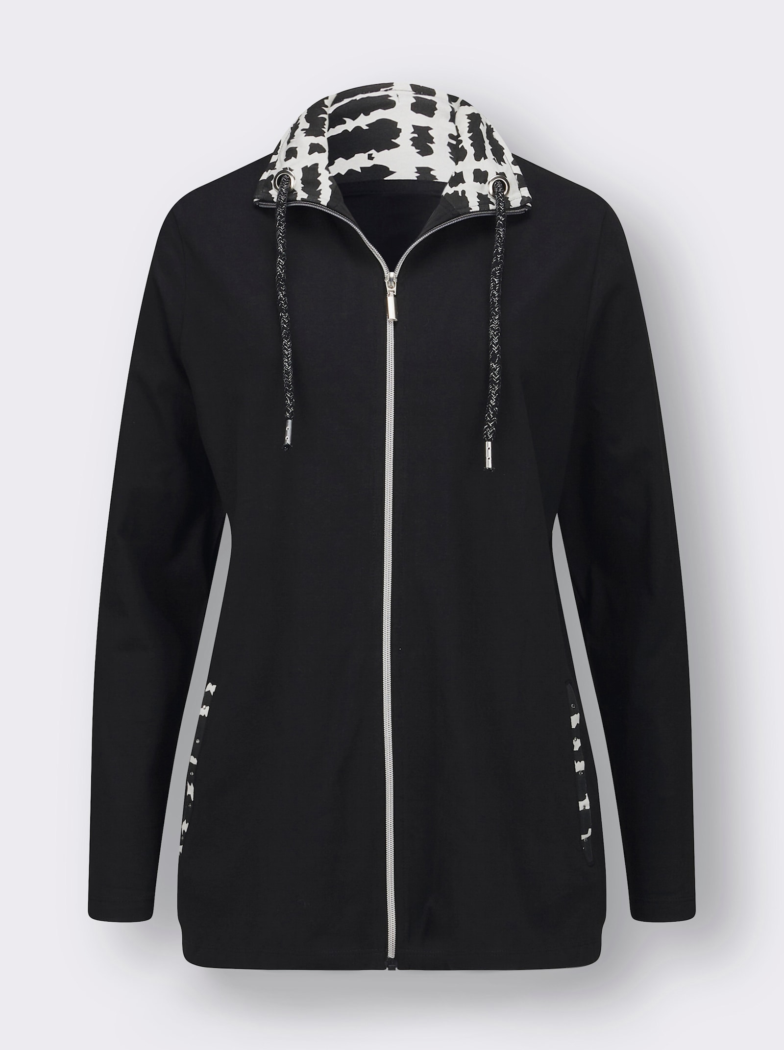 Shirtjasje met grafische print aan de binnenkant - zwart/ecru geprint