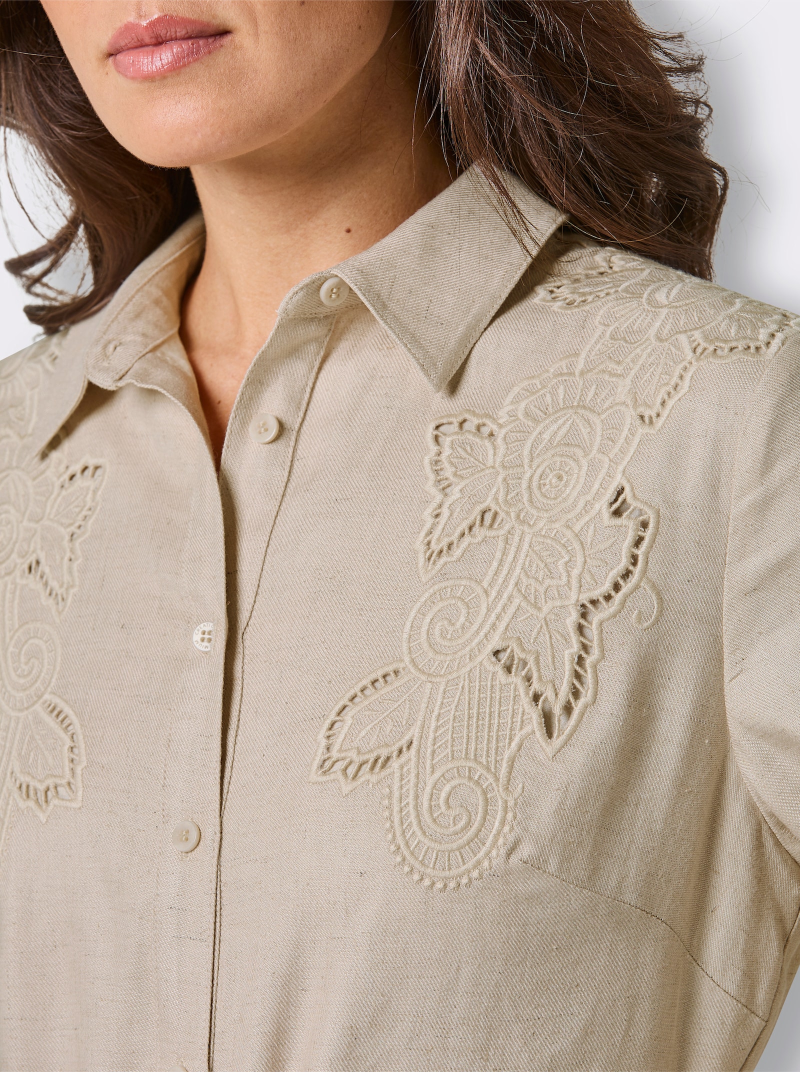 CREATION L PREMIUM Hemdblusenkleid mit Bindegürtel - sand-meliert