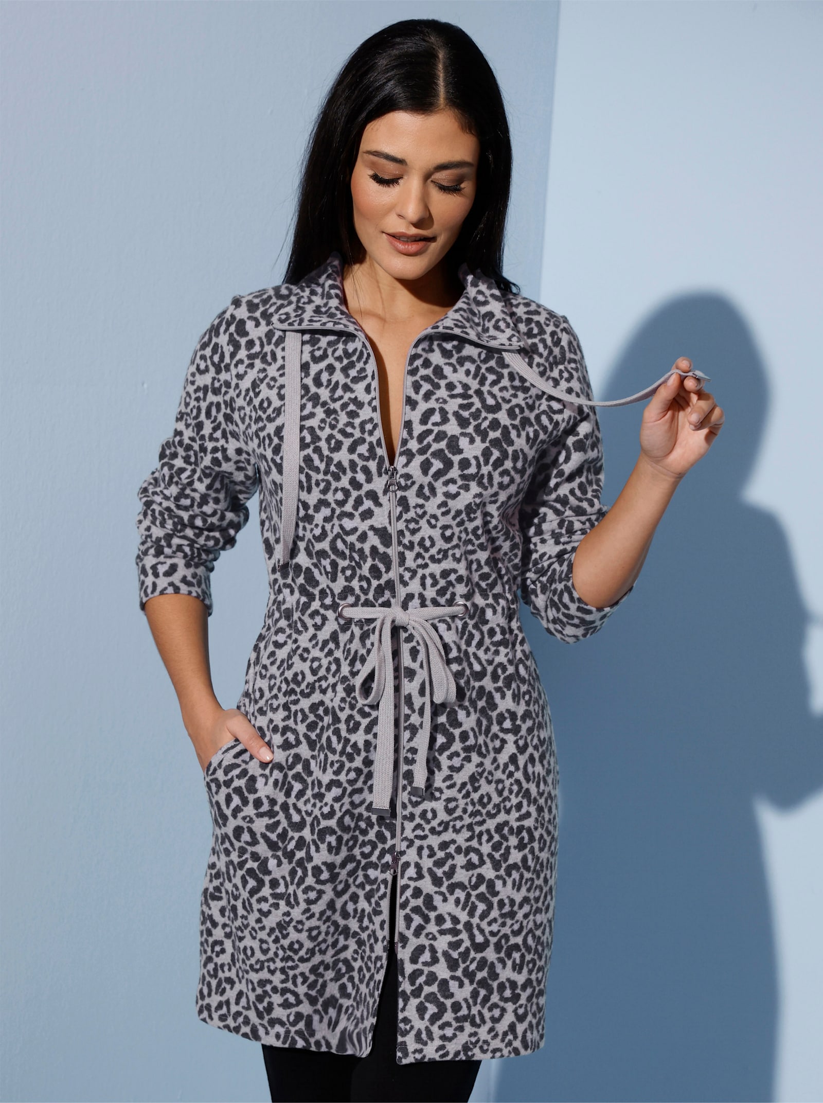 Comodo Lange jas - grijs gemêleerd/zwart gedessineerd