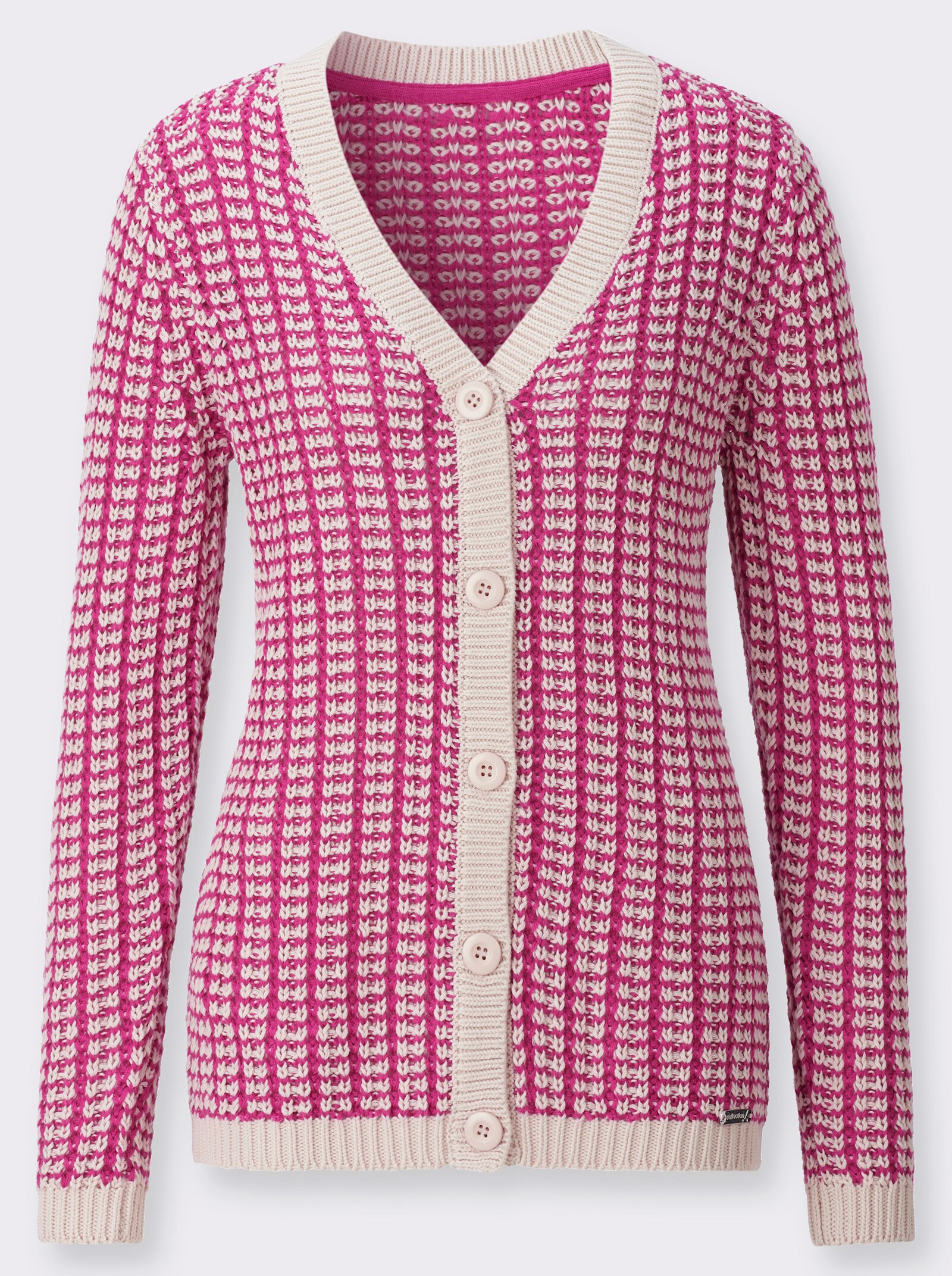 Strickjacke in zweifarbiger Melange-Optik - fuchsia-sand-gemustert