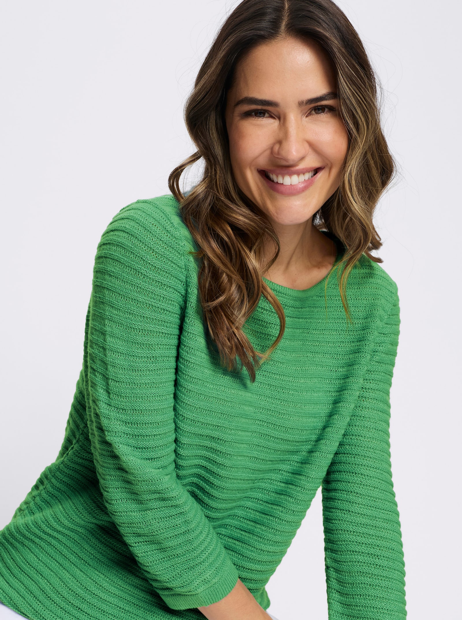 3/4 Arm-Pullover mit Struktur-Streifen - apfel