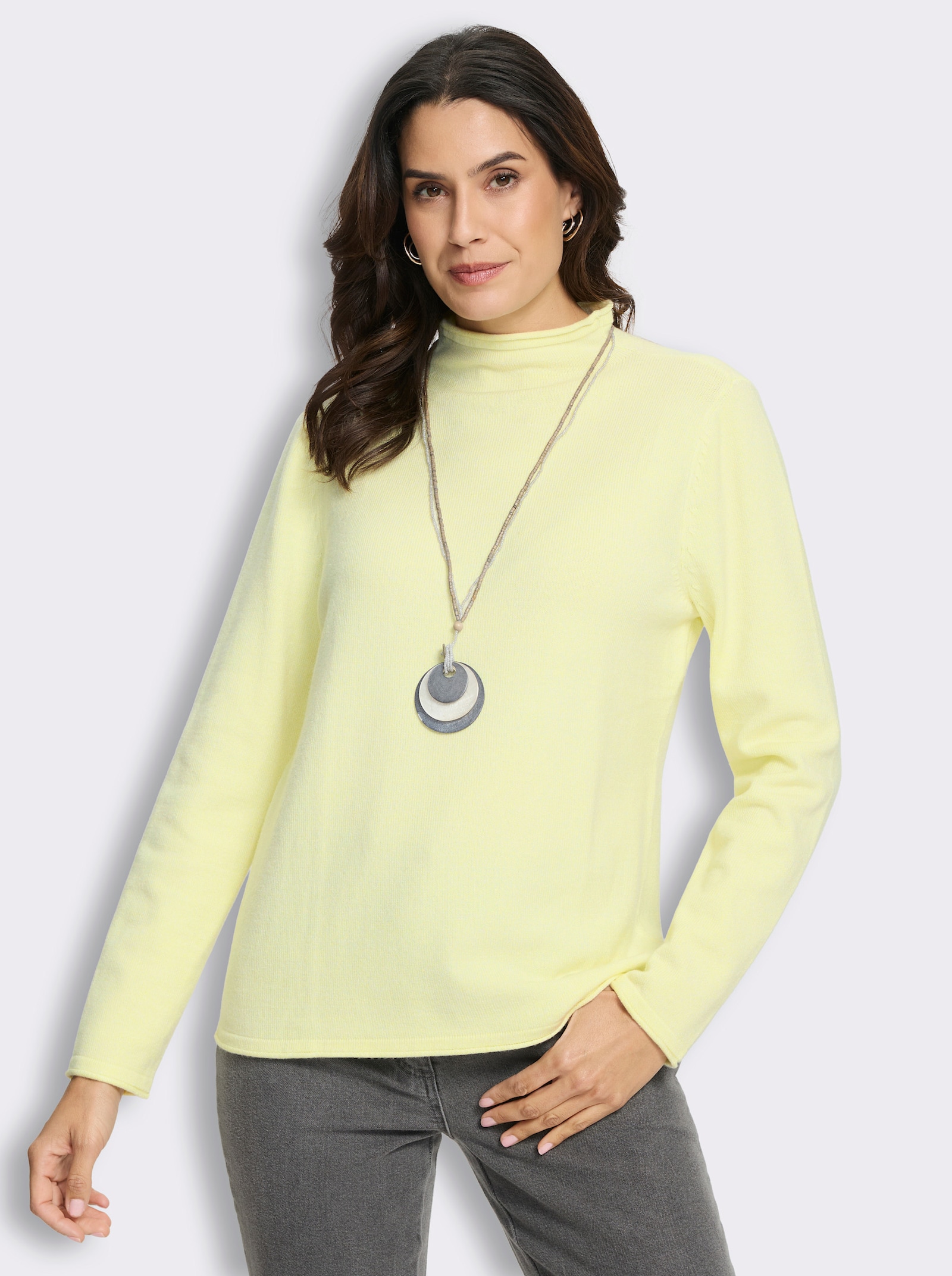 Feinstrickpullover mit Kelchkragen - pistazie-meliert