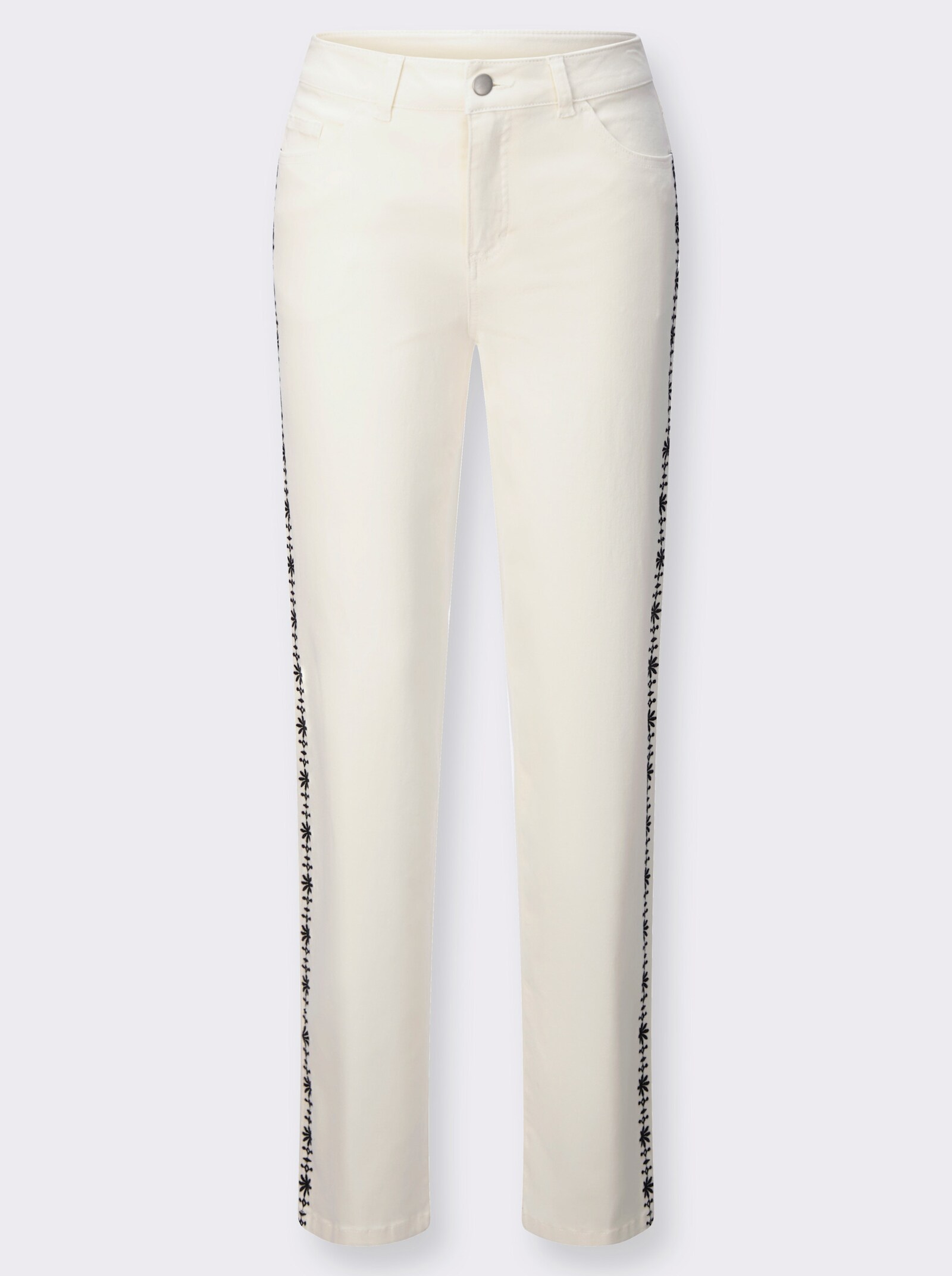 5-Pocket-Jeans mit Blumen-Stickerei - ecru