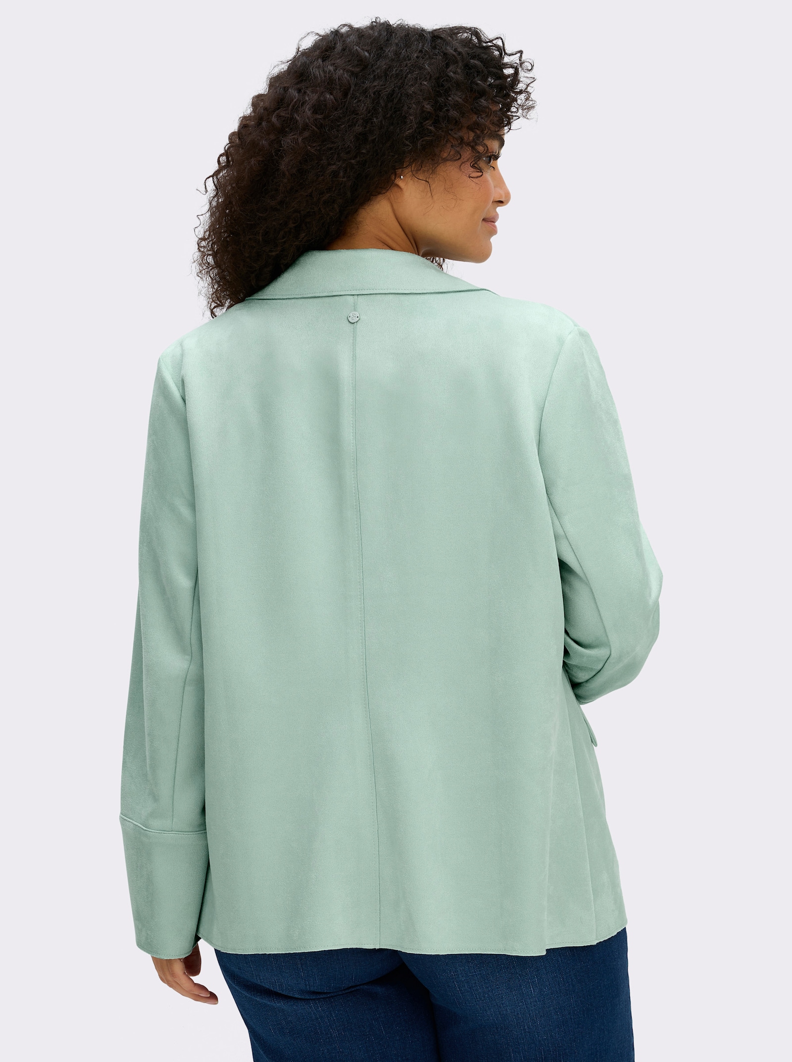 sheego Kurzblazer aus Veloursleder-Imitat - kalkmint