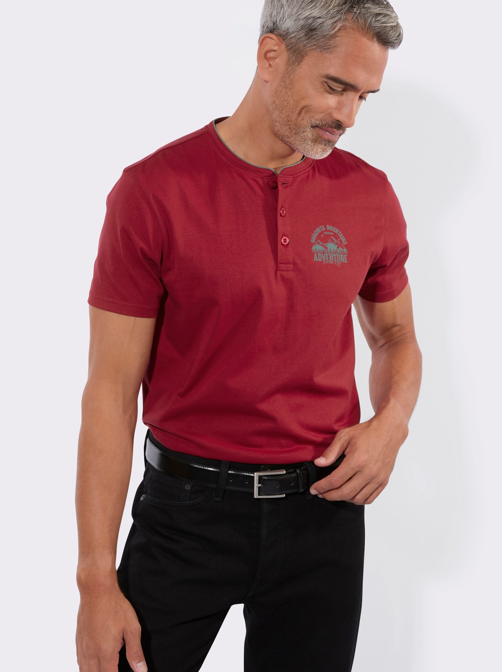 Henleyshirt mit kleinem Druck-Motiv - kirsche