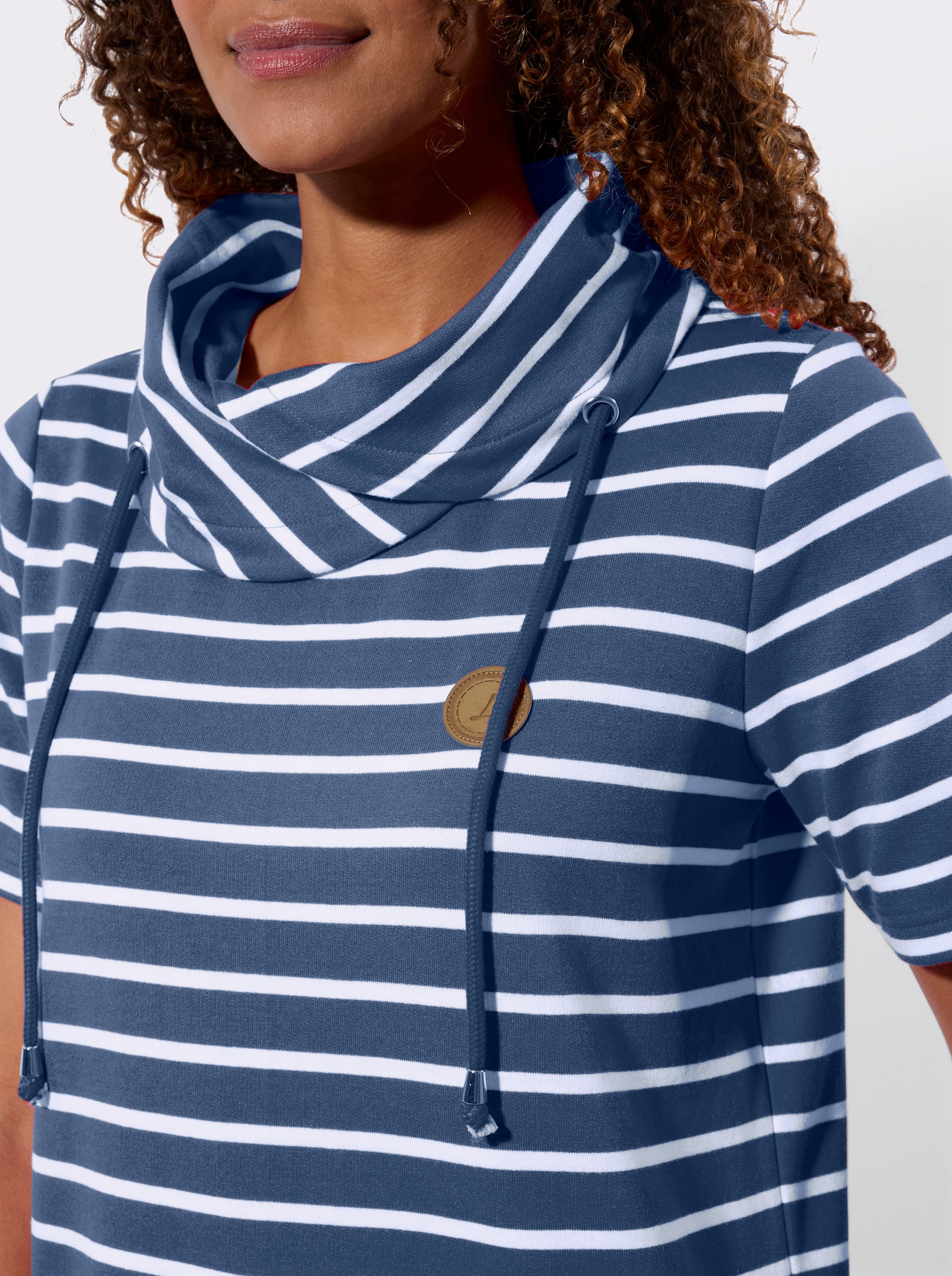 Sweatshirt mit Rollkragen - jeansblau-weiß-gestreift