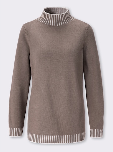 Stehkragenpullover mit Kontrast-Details - taupe