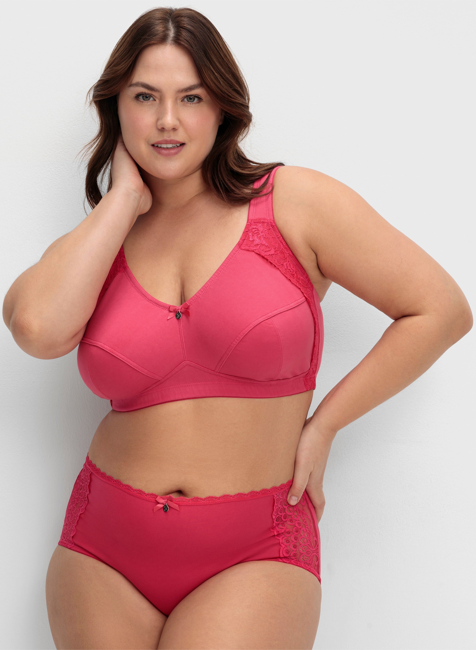 sheego Bügelloser BH mit Spitzenbesatz - orchidee