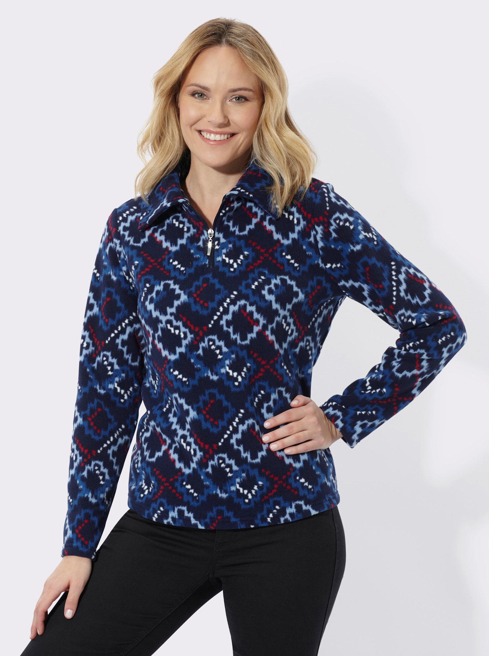 Fleeceshirt mit modischem Muster - marine-bleu-bedruckt