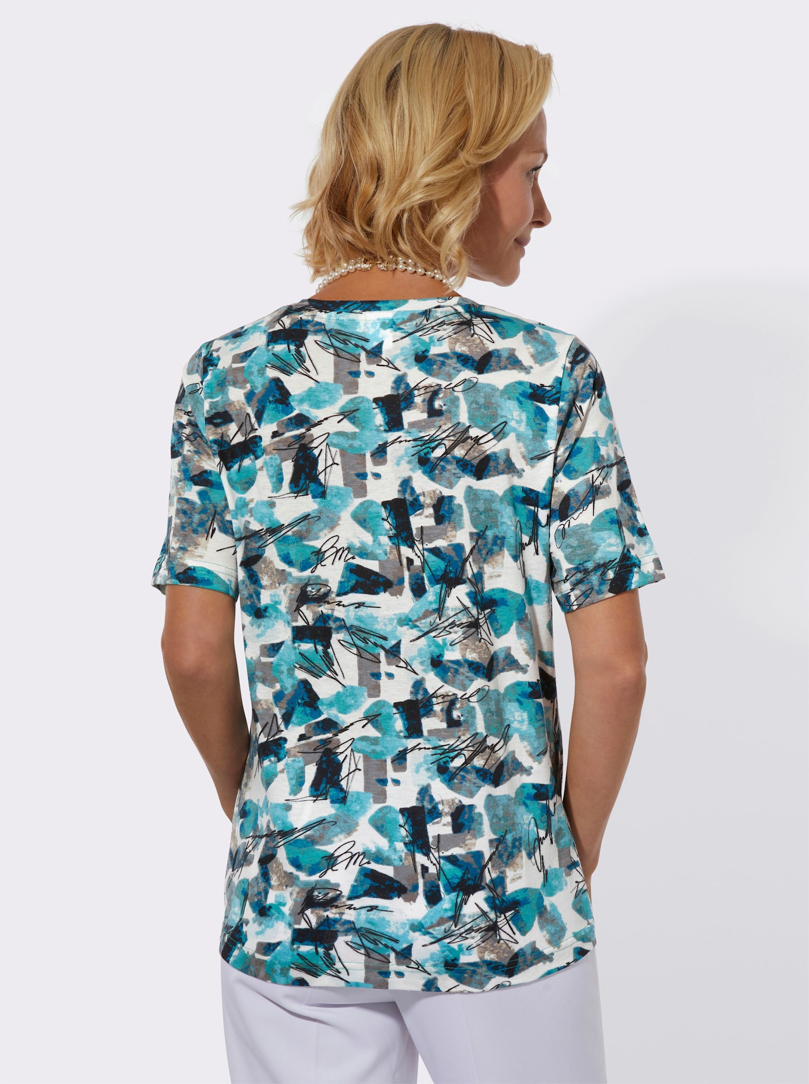 Kurzarmshirt mit Grafik-Druck - kalkmint-sesam-bedruckt