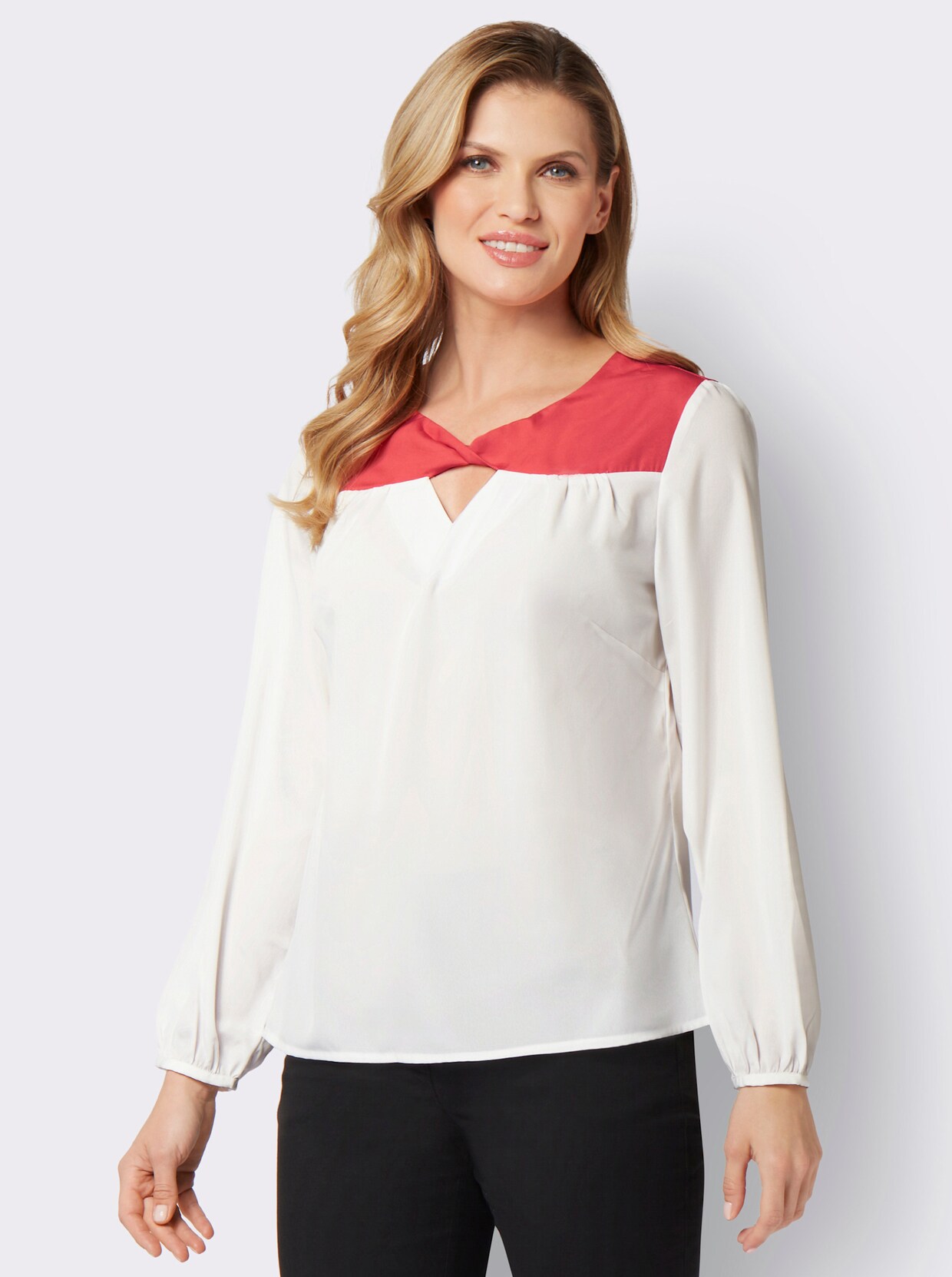 Comfortabele blouse - wit/langoustine