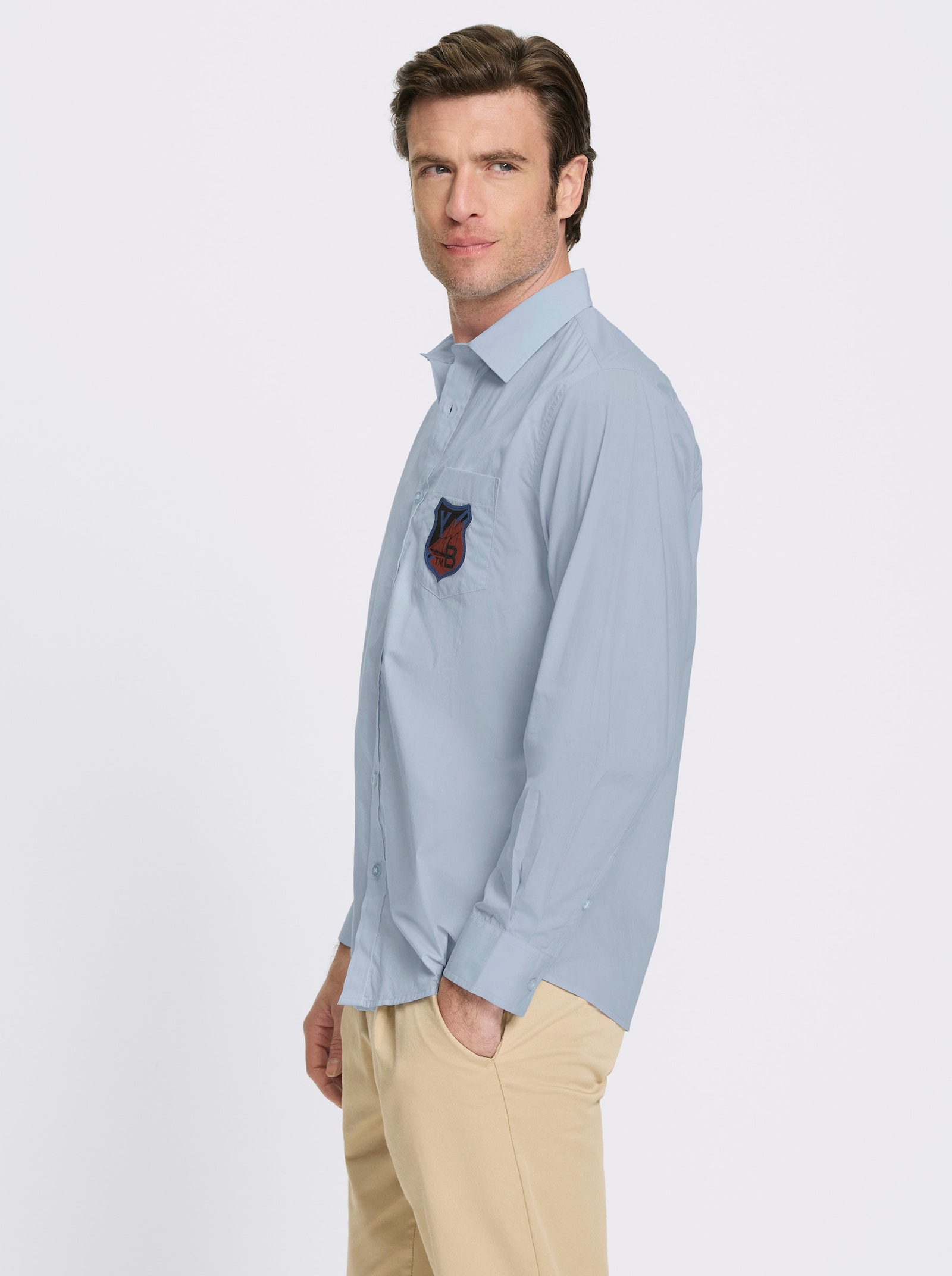 Catamaran Langarmhemd aus reiner Baumwolle, Popeline - hellblau